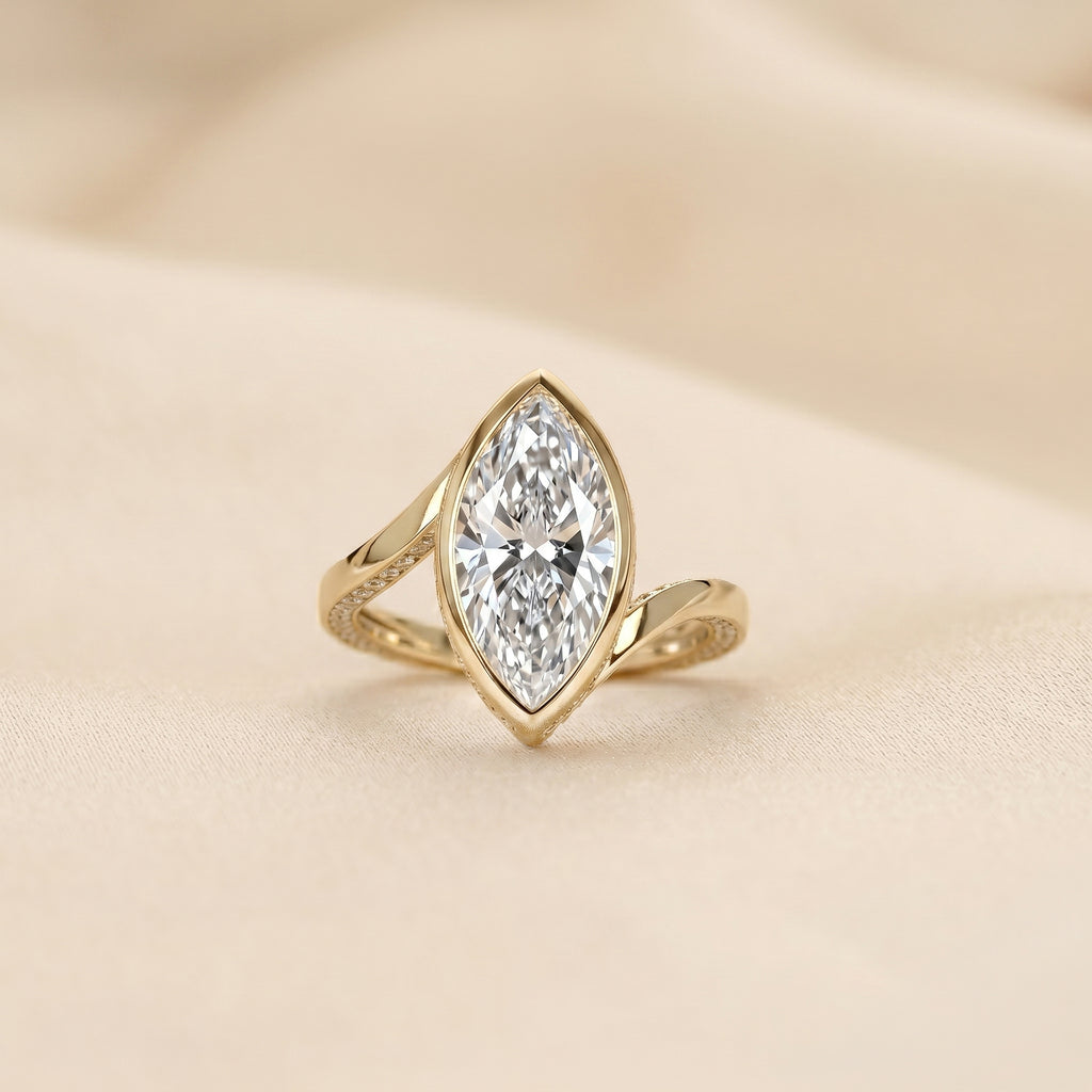 Marquise Lab Grown Diamond Bezel Bypass Ring in 14K Yellow Gold 5 CTW
