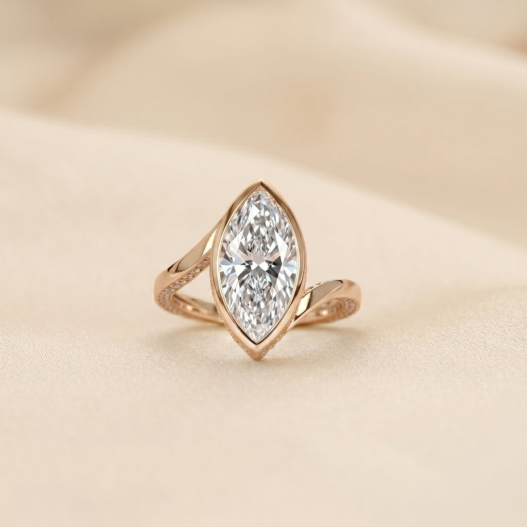 Marquise Lab Grown Diamond Bezel Bypass Ring in 18K Rose Gold 5 CTW