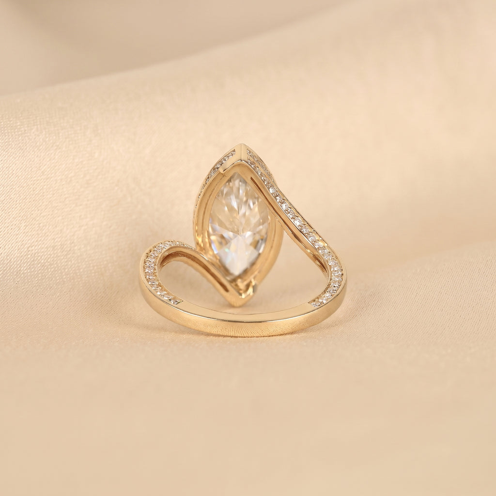 Marquise Lab Grown Diamond Bezel Bypass Ring in 18K Yellow Gold 5 CTW