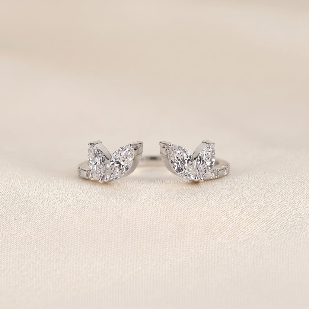 Marquise Lab Grown Diamond Nature Inspired Open Ring in 10K White Gold 0.75 CTW