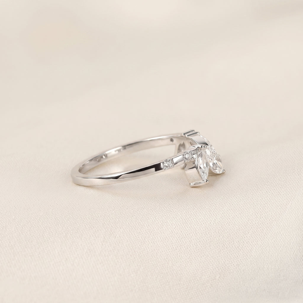 Marquise Lab Grown Diamond Nature Inspired Open Ring in 10K White Gold 0.75 CTW