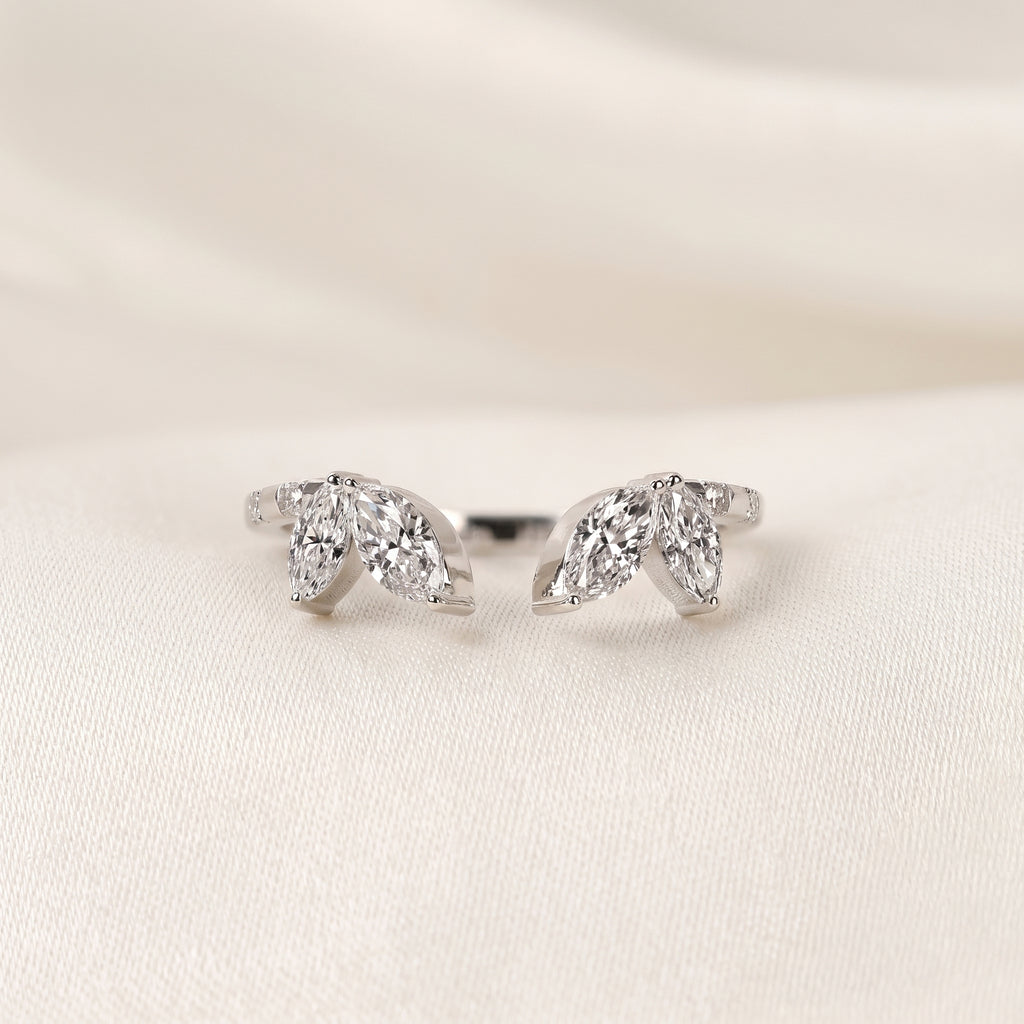 Marquise Lab Grown Diamond Nature Inspired Open Ring in 10K White Gold 0.75 CTW