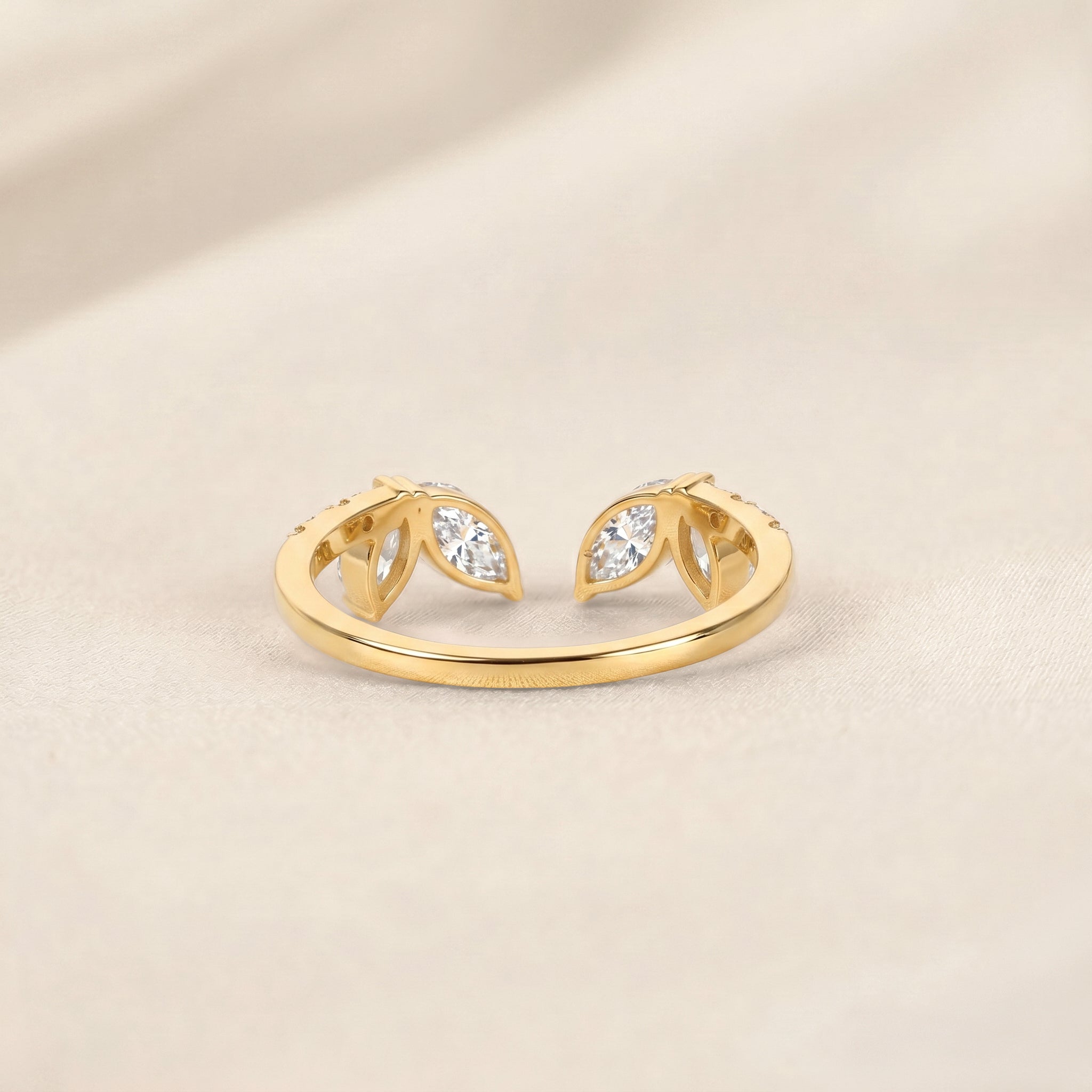 Marquise Lab Grown Diamond Nature Inspired Open Ring in 10K Yellow Gold 0.75 CTW