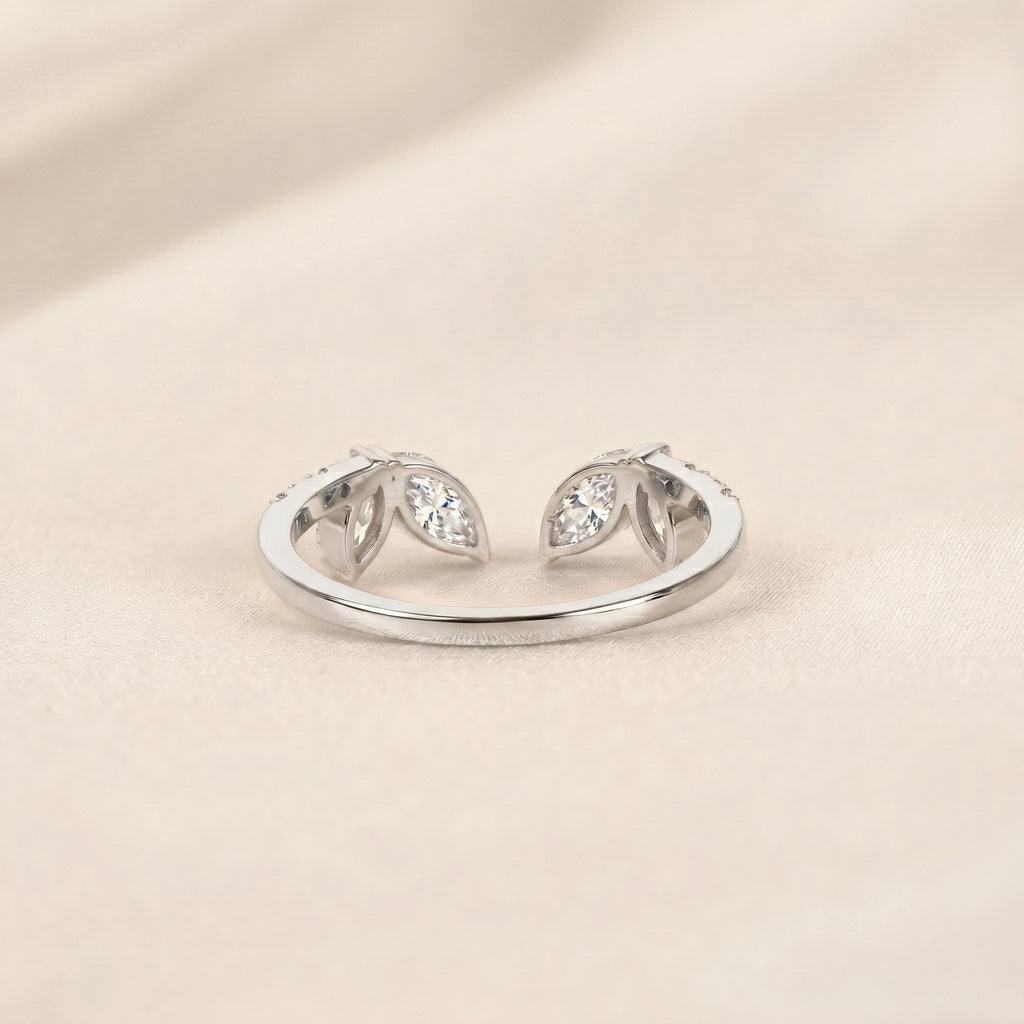 Marquise Lab Grown Diamond Nature Inspired Open Ring in 14K White Gold 0.75 CTW