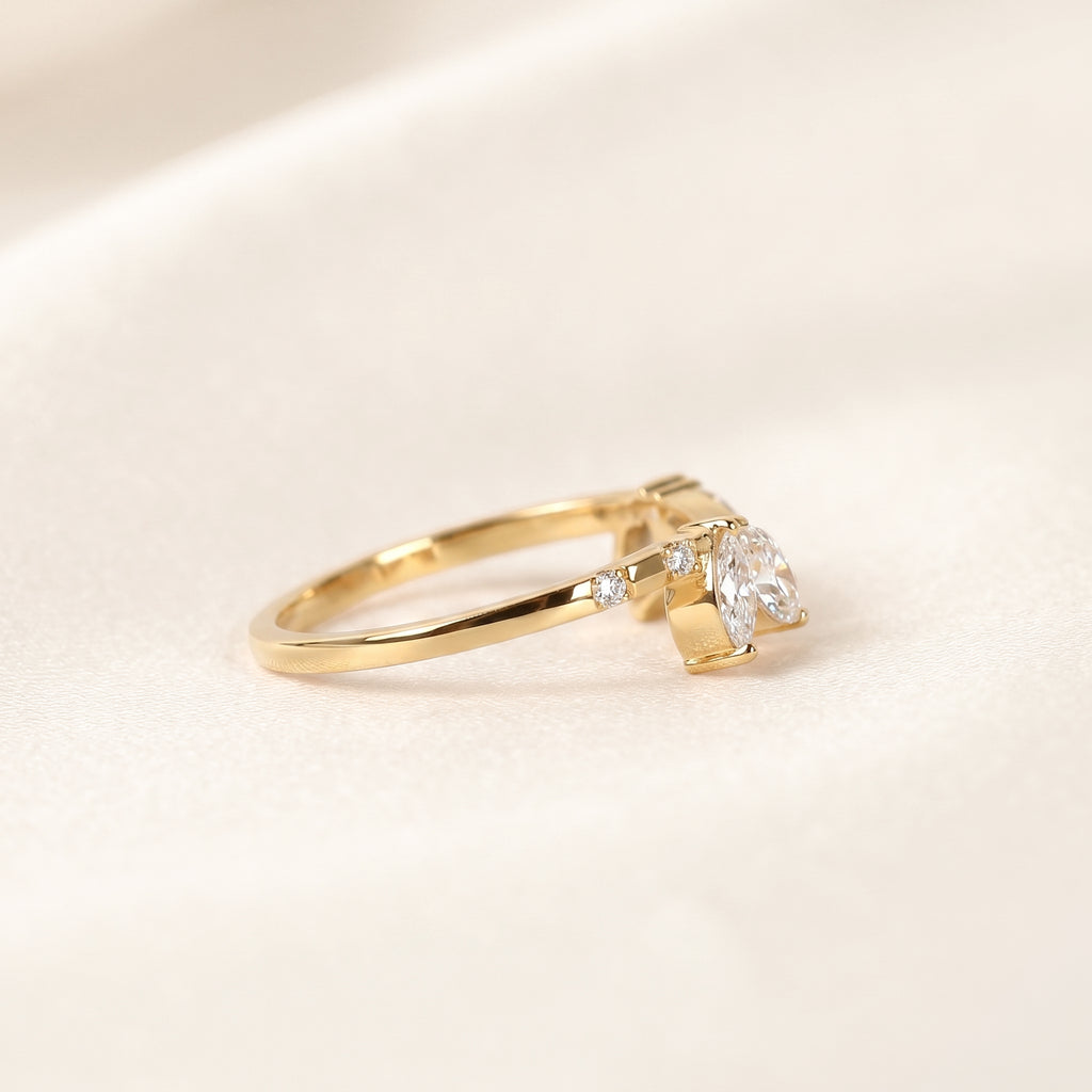 Marquise Lab Grown Diamond Nature Inspired Open Ring in 14K Yellow Gold 0.75 CTW