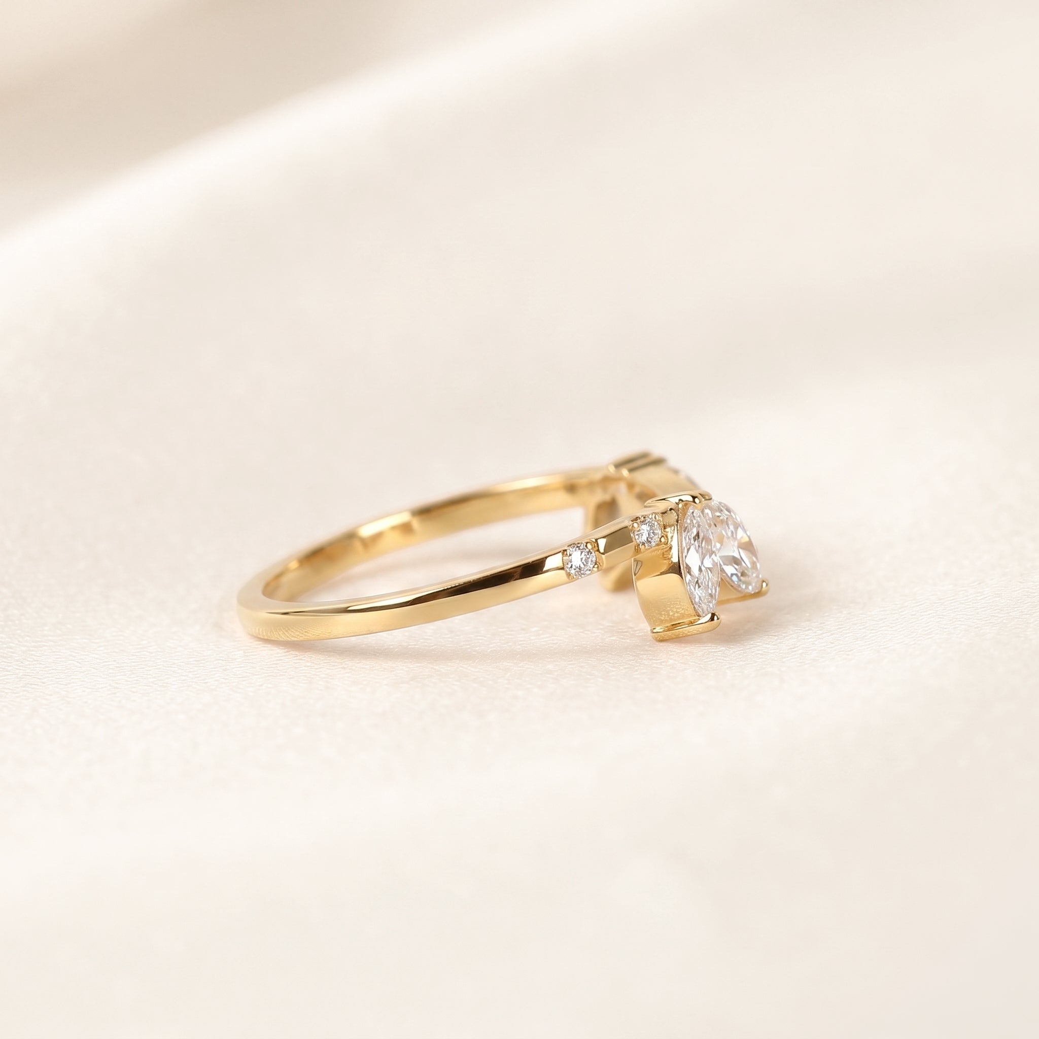Marquise Lab Grown Diamond Nature Inspired Open Ring in 14K Yellow Gold 0.75 CTW