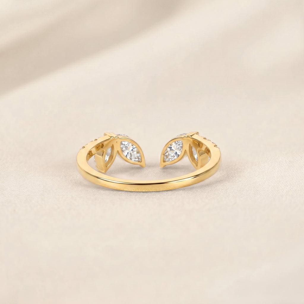 Marquise Lab Grown Diamond Nature Inspired Open Ring in 18K Yellow Gold 0.75 CTW