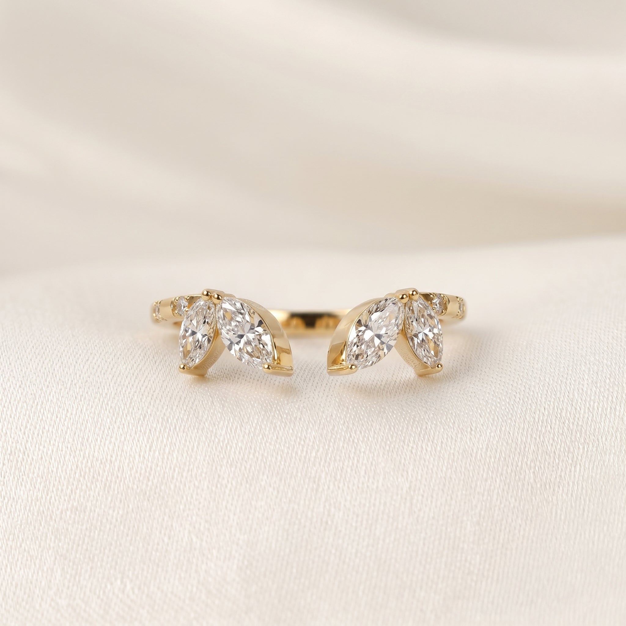 Marquise Lab Grown Diamond Nature Inspired Open Ring in 18K Yellow Gold 0.75 CTW