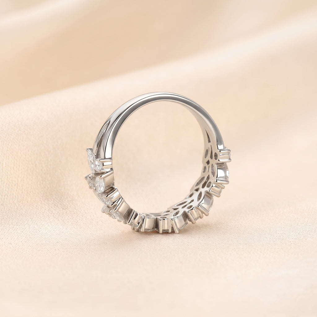 Marquise & Round Lab Grown Diamond Cluster Band in 10K White Gold 1.77 CTW