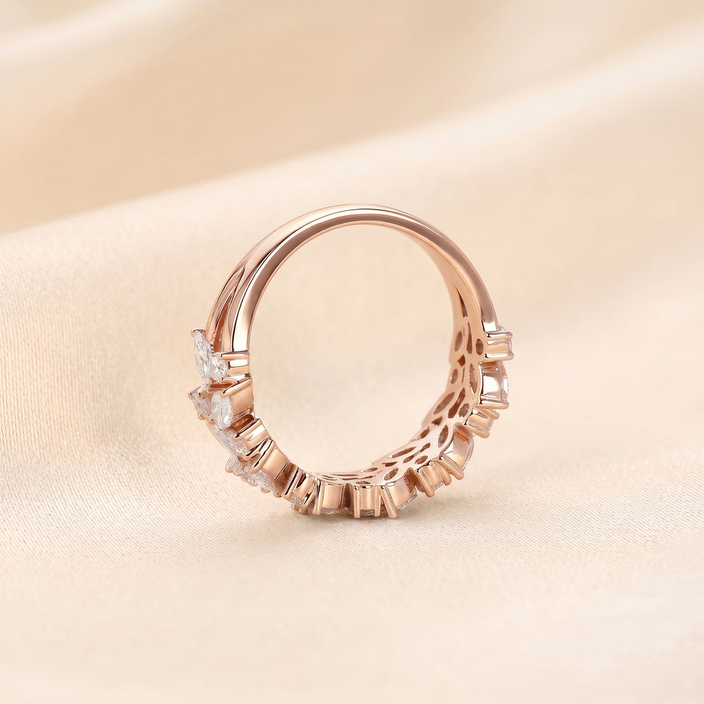 Marquise & Round Lab Grown Diamond Cluster Band in 14K Rose Gold 1.77 CTW