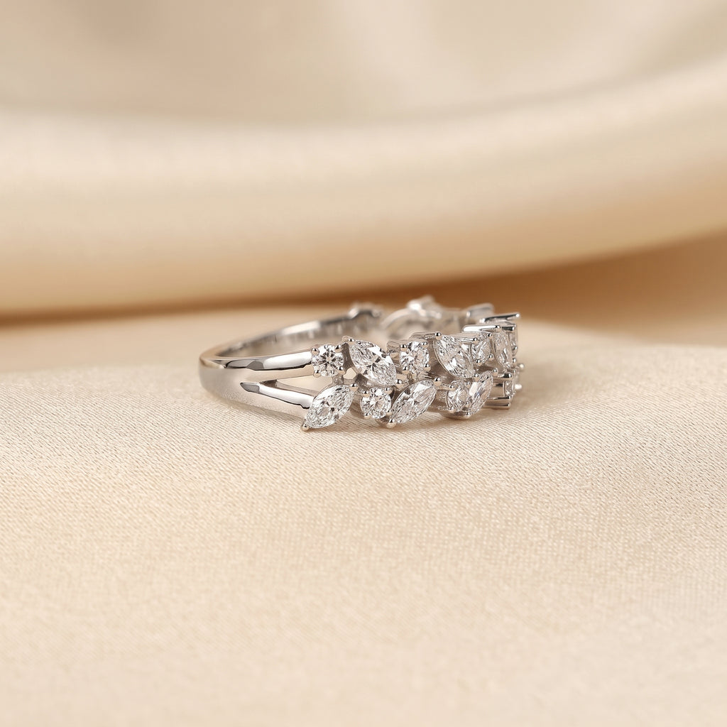 Marquise & Round Lab Grown Diamond Cluster Band in 14K White Gold 1.77 CTW
