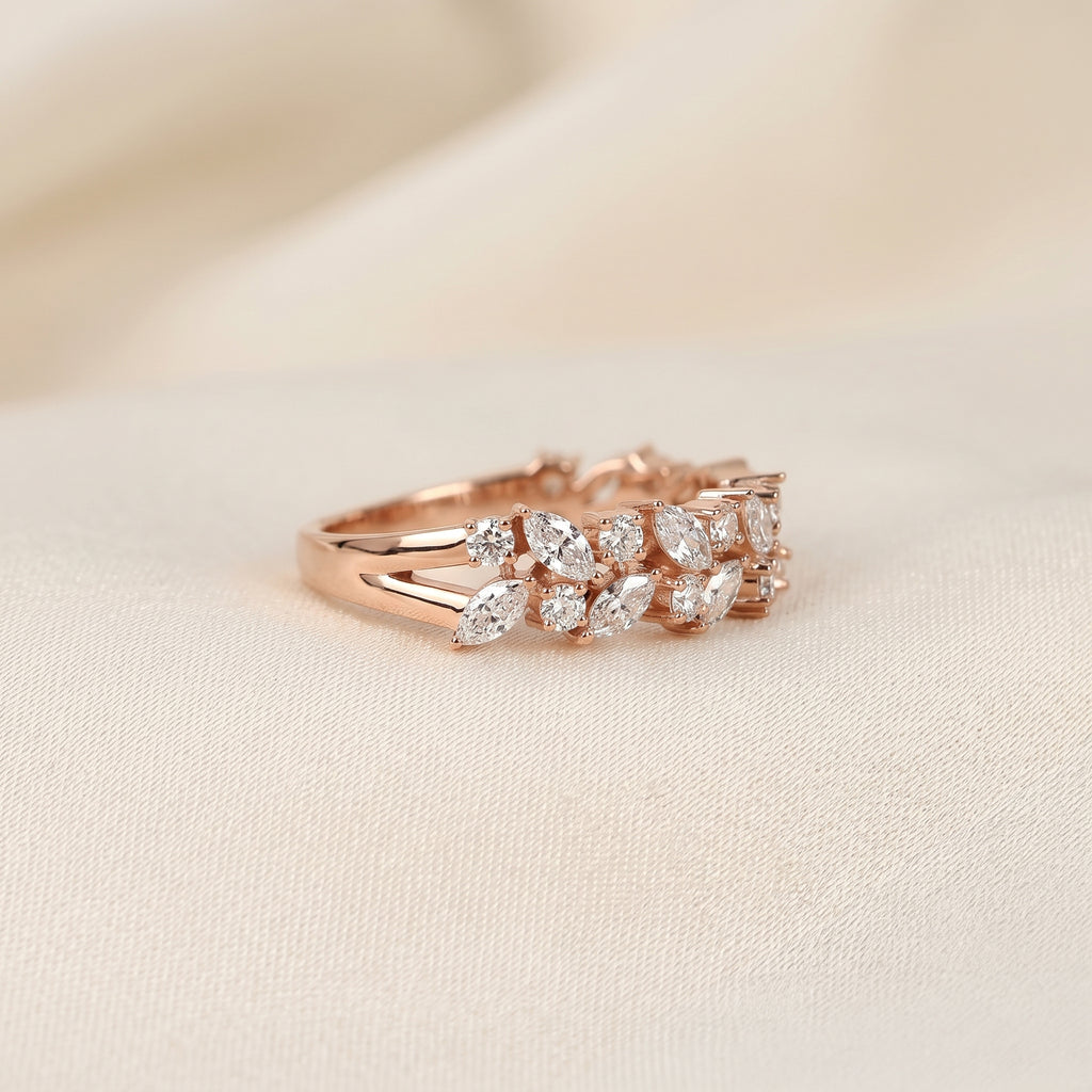 Marquise & Round Lab Grown Diamond Cluster Band in 18K Rose Gold 1.77 CTW