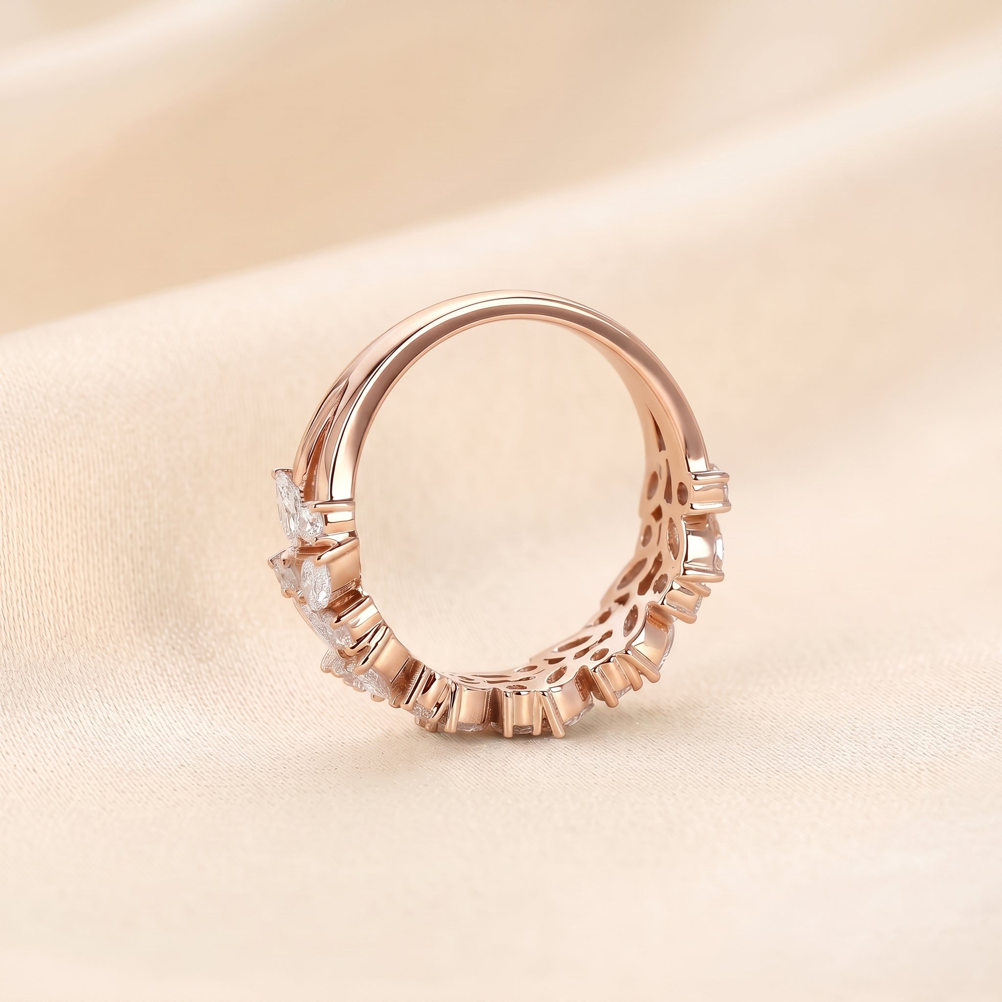 Marquise & Round Lab Grown Diamond Cluster Band in 18K Rose Gold 1.77 CTW