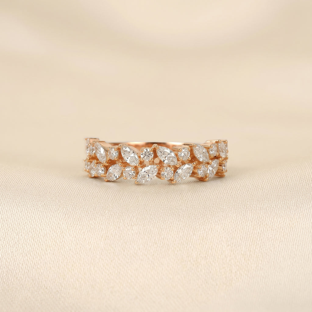 Marquise & Round Lab Grown Diamond Cluster Band in 18K Rose Gold 1.77 CTW
