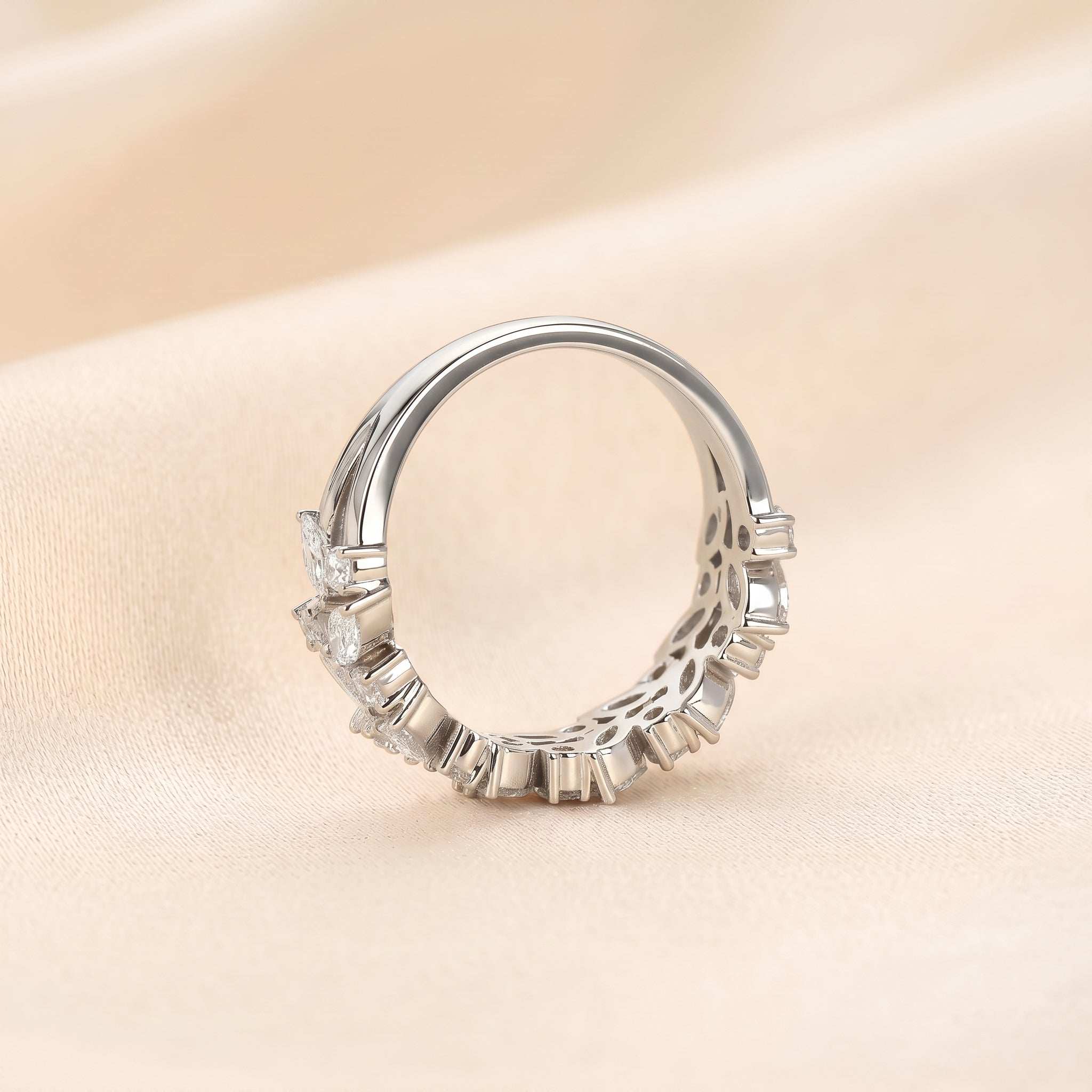 Marquise & Round Lab Grown Diamond Cluster Band in 18K White Gold 1.77 CTW