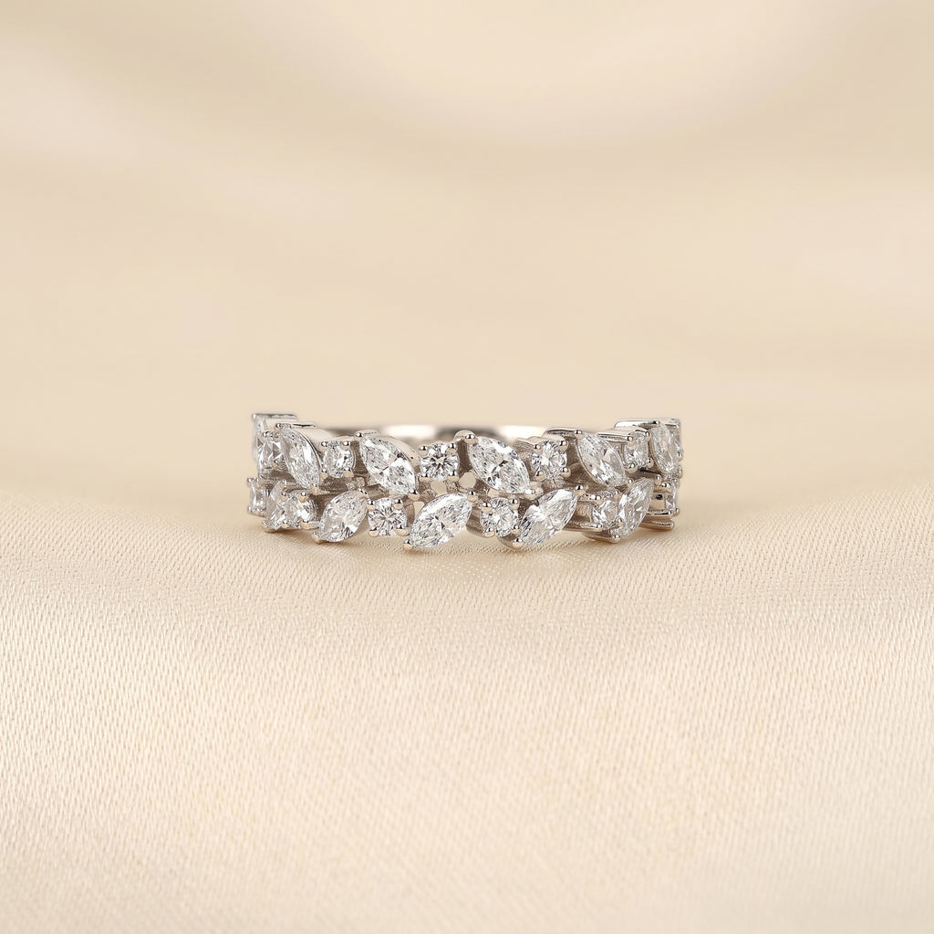 Marquise & Round Lab Grown Diamond Cluster Band in 18K White Gold 1.77 CTW