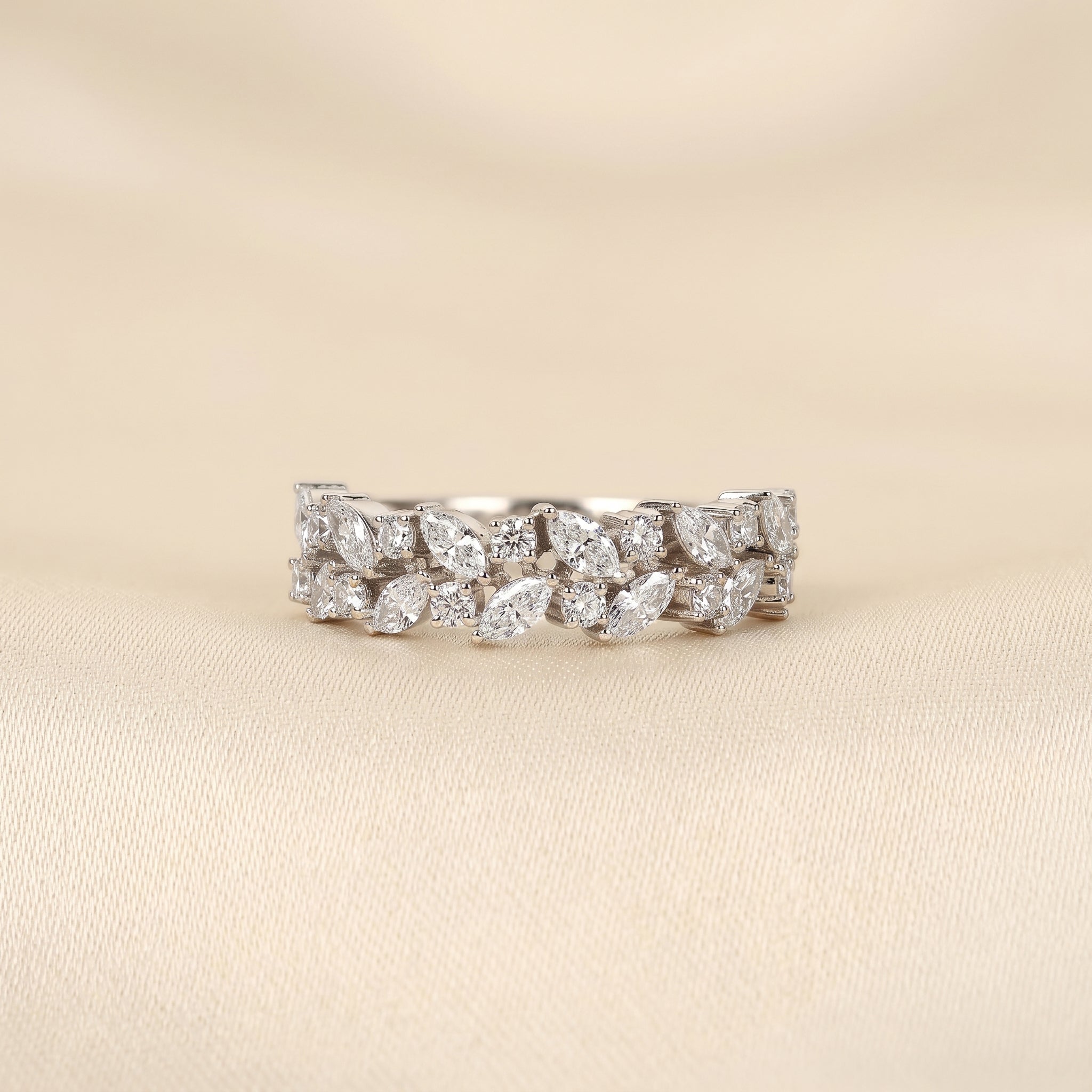 Marquise & Round Lab Grown Diamond Cluster Band in 18K White Gold 1.77 CTW