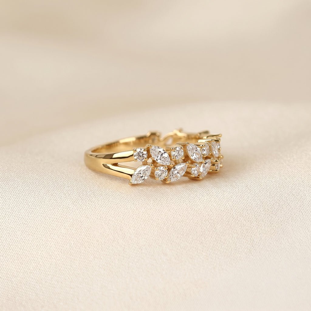 Marquise & Round Lab Grown Diamond Cluster Band in 18K Yellow Gold 1.77 CTW