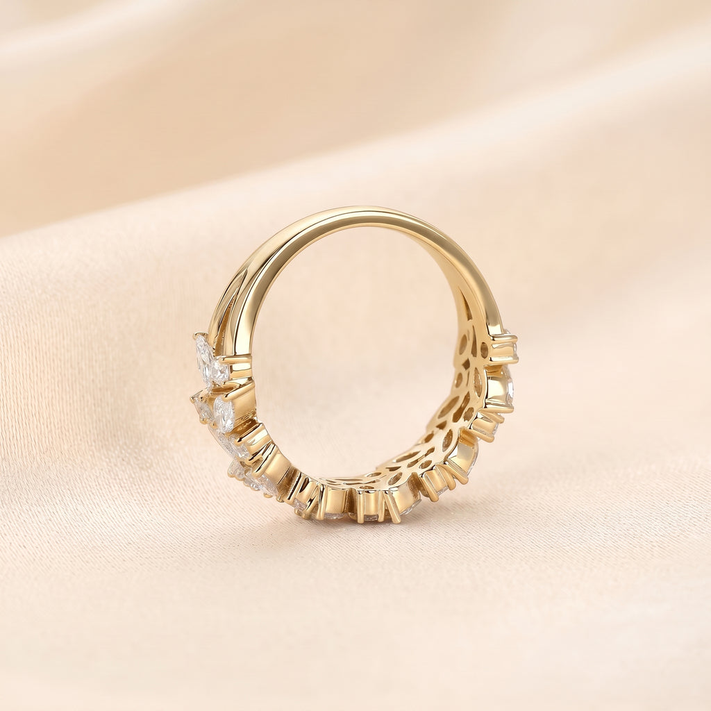 Marquise & Round Lab Grown Diamond Cluster Band in 18K Yellow Gold 1.77 CTW