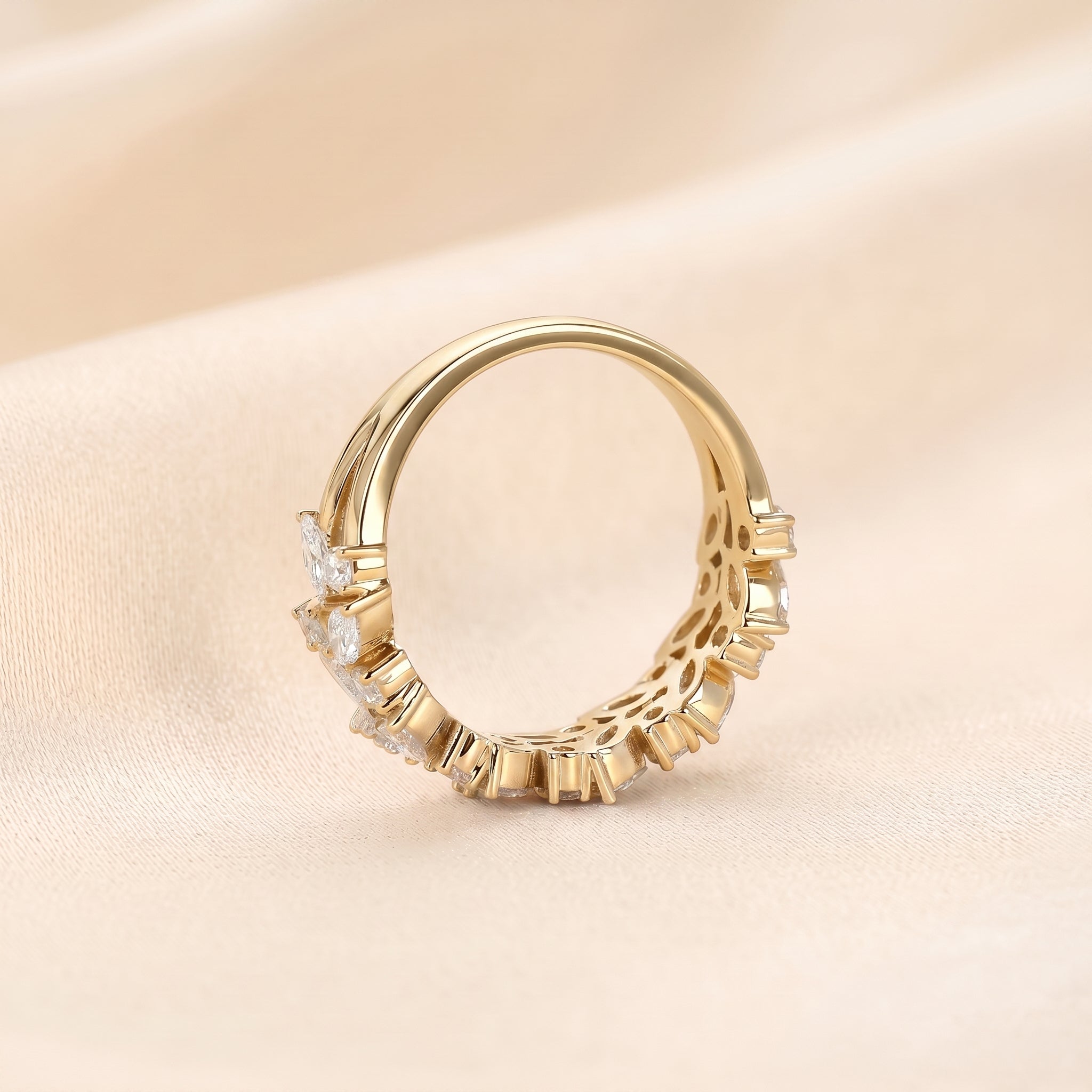 Marquise & Round Lab Grown Diamond Cluster Band in 18K Yellow Gold 1.77 CTW