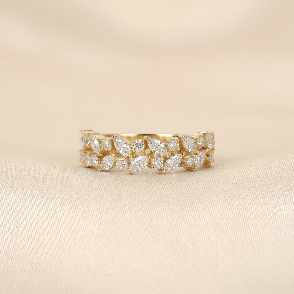 Marquise & Round Lab Grown Diamond Cluster Band in 18K Yellow Gold 1.77 CTW