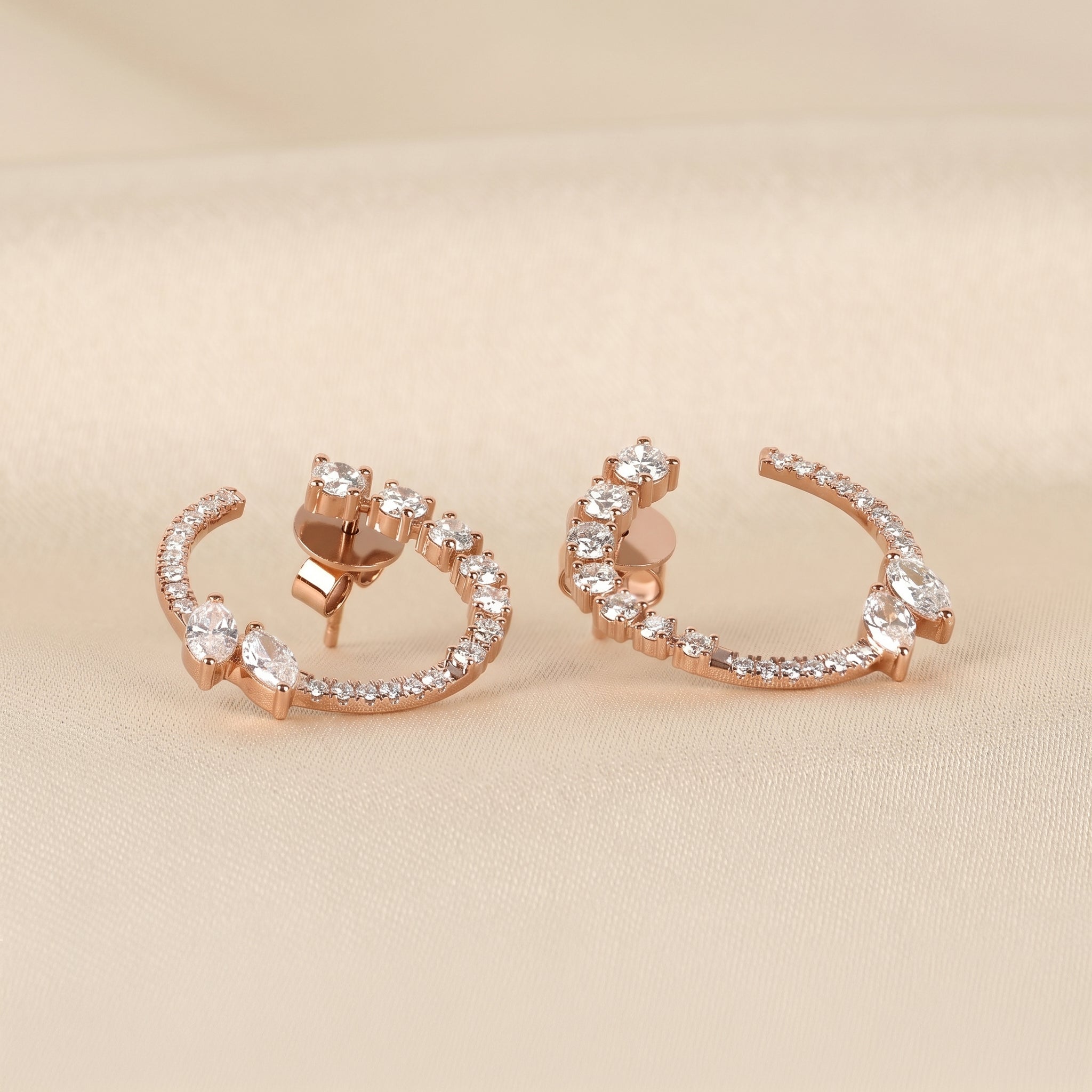 Marquise & Round Lab Grown Diamond Open Circle Stud Earrings in 10K Rose Gold 2.20 CTW