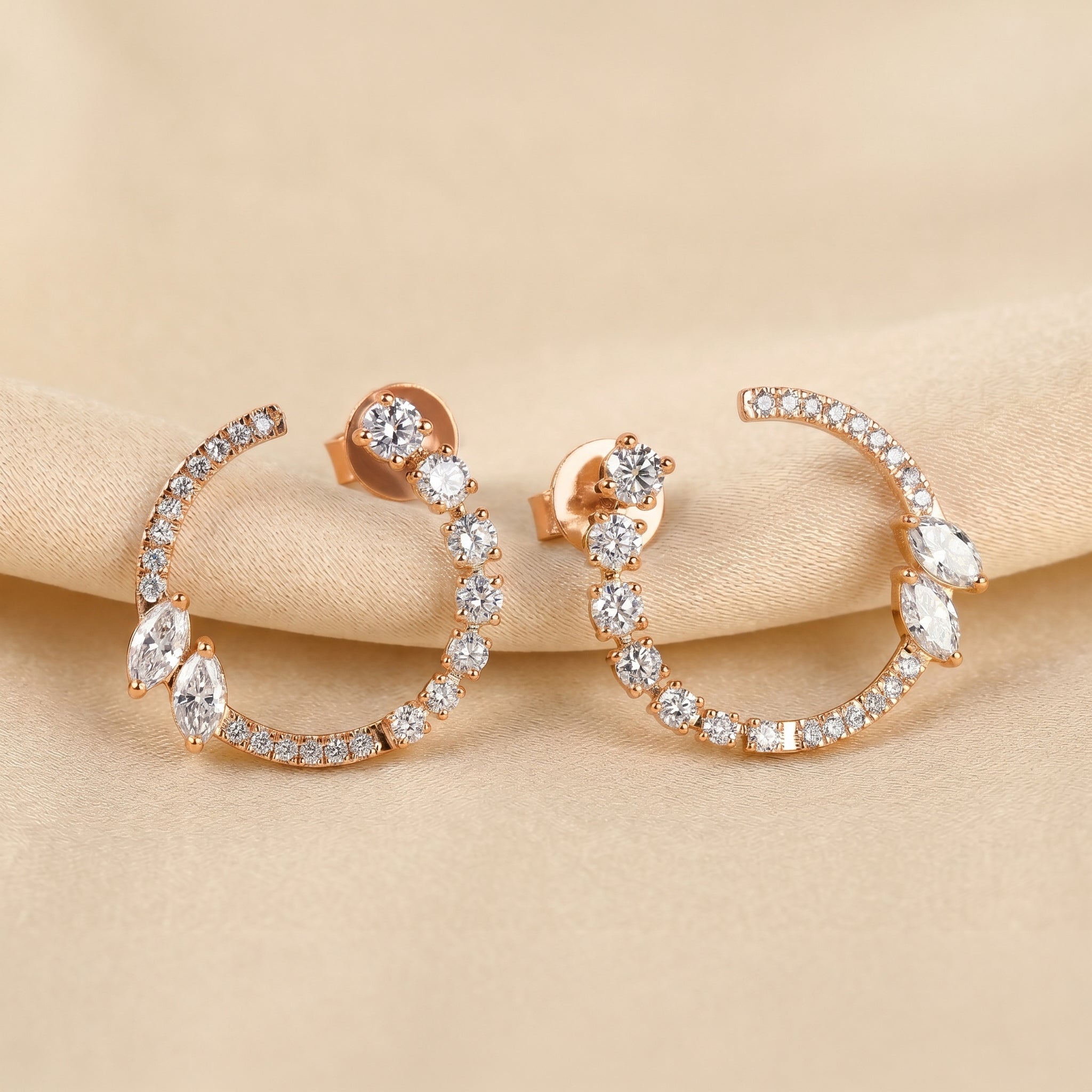 Marquise & Round Lab Grown Diamond Open Circle Stud Earrings in 10K Rose Gold 2.20 CTW