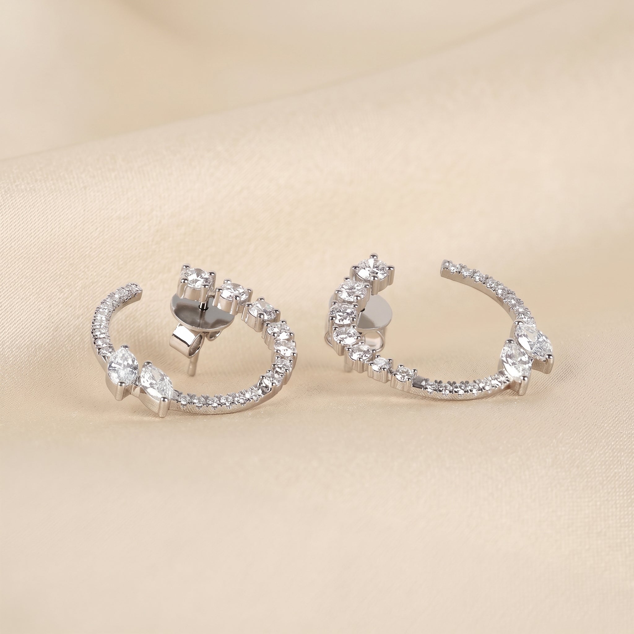 Marquise & Round Lab Grown Diamond Open Circle Stud Earrings in 10K White Gold 2.20 CTW