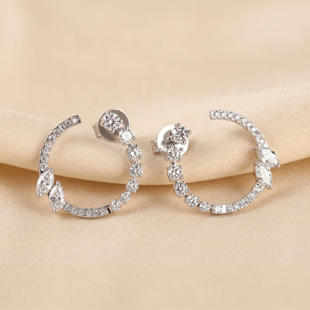 Marquise & Round Lab Grown Diamond Open Circle Stud Earrings in 10K White Gold 2.20 CTW
