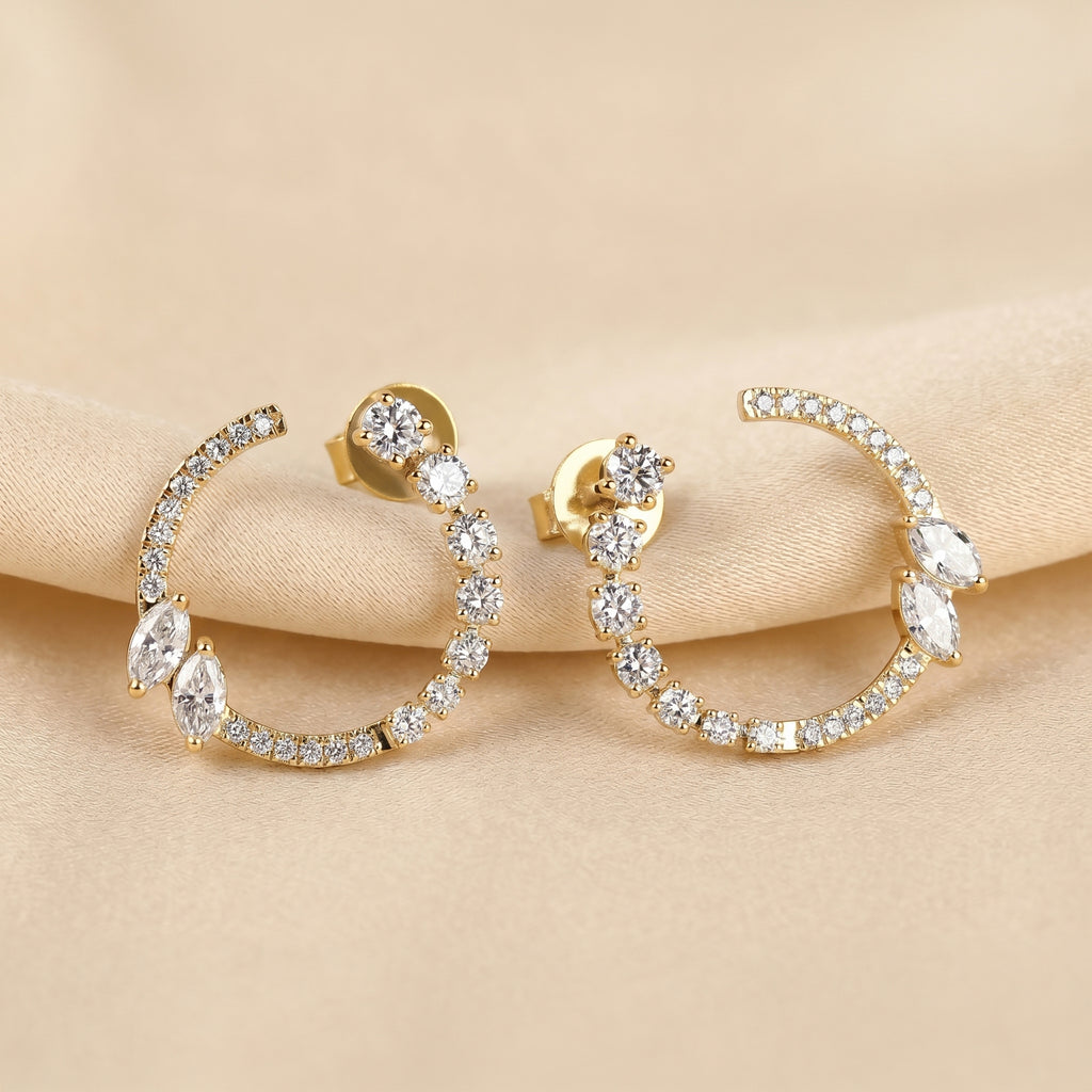 Marquise & Round Lab Grown Diamond Open Circle Stud Earrings in 10K Yellow Gold 2.20 CTW