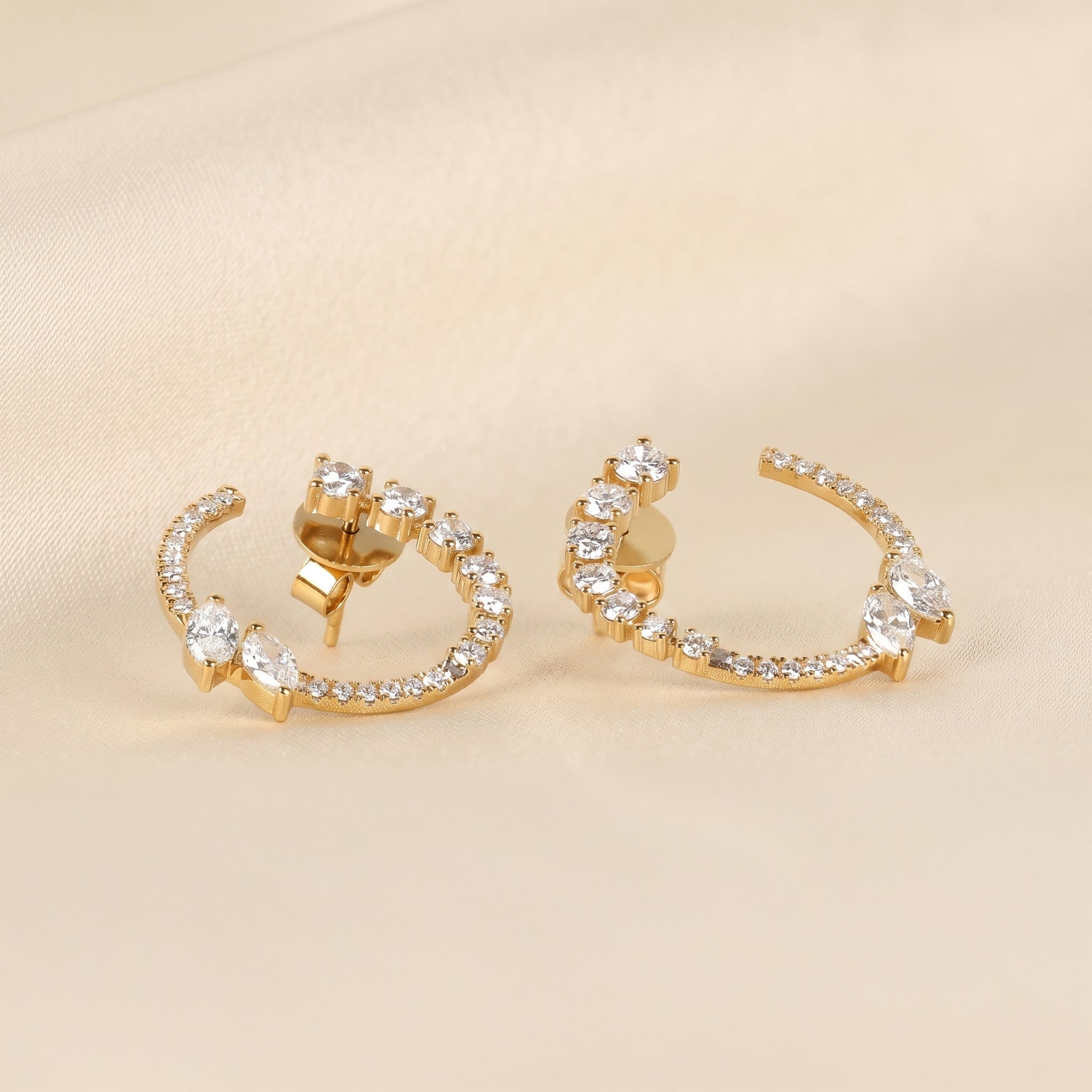 Marquise & Round Lab Grown Diamond Open Circle Stud Earrings in 14K Yellow Gold 2.20 CTW