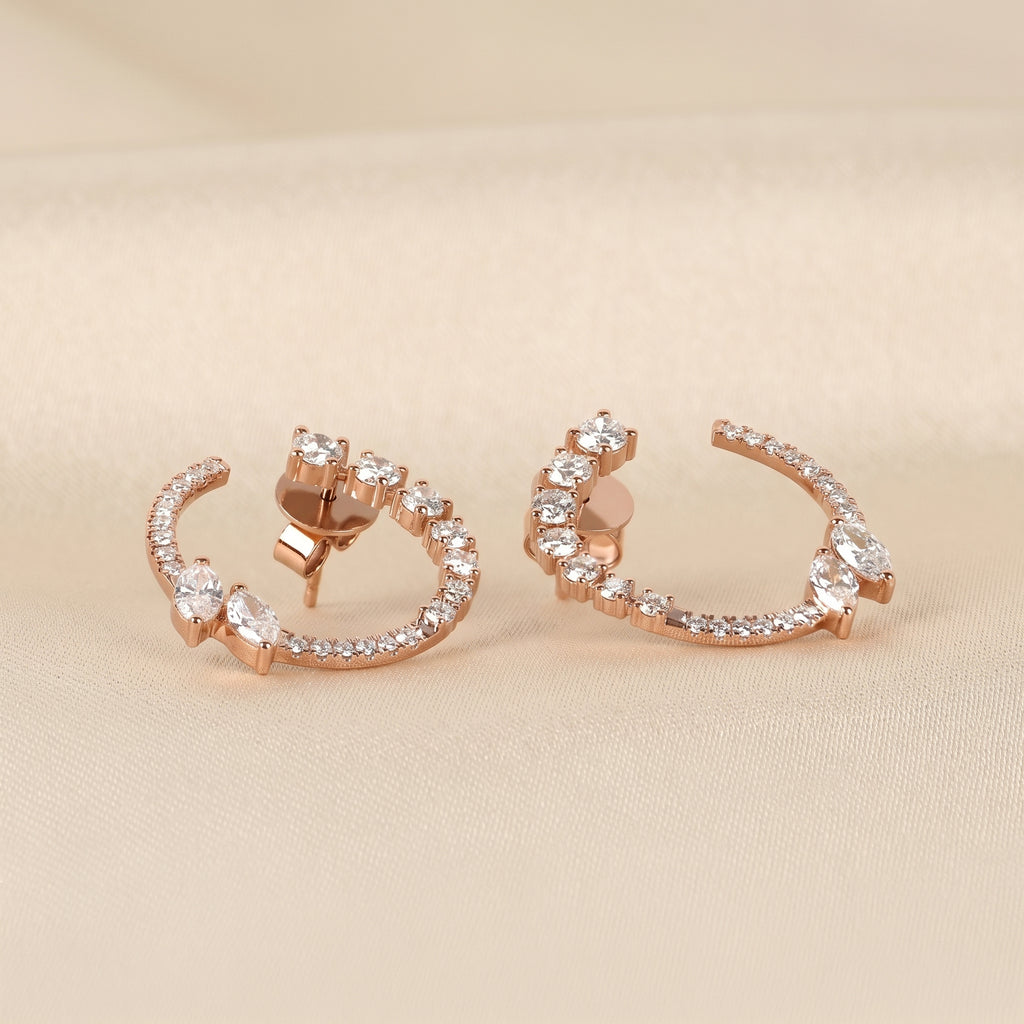 Marquise & Round Lab Grown Diamond Open Circle Stud Earrings in 18K Rose Gold 2.20 CTW