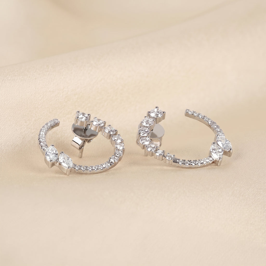 Marquise & Round Lab Grown Diamond Open Circle Stud Earrings in 18K White Gold 2.20 CTW