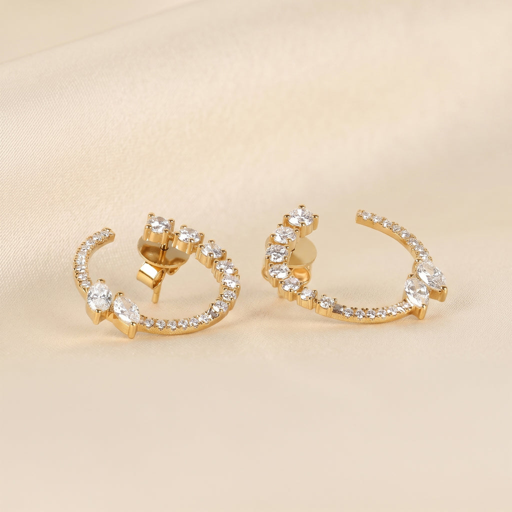 Marquise & Round Lab Grown Diamond Open Circle Stud Earrings in 18K Yellow Gold 2.20 CTW