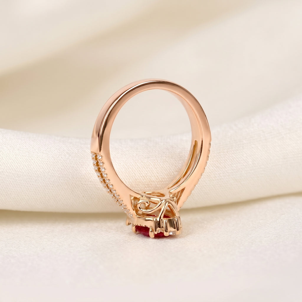 Marquise Ruby Red Gemstone Diamond Halo Ring in 10K Rose Gold 1.50 CTW