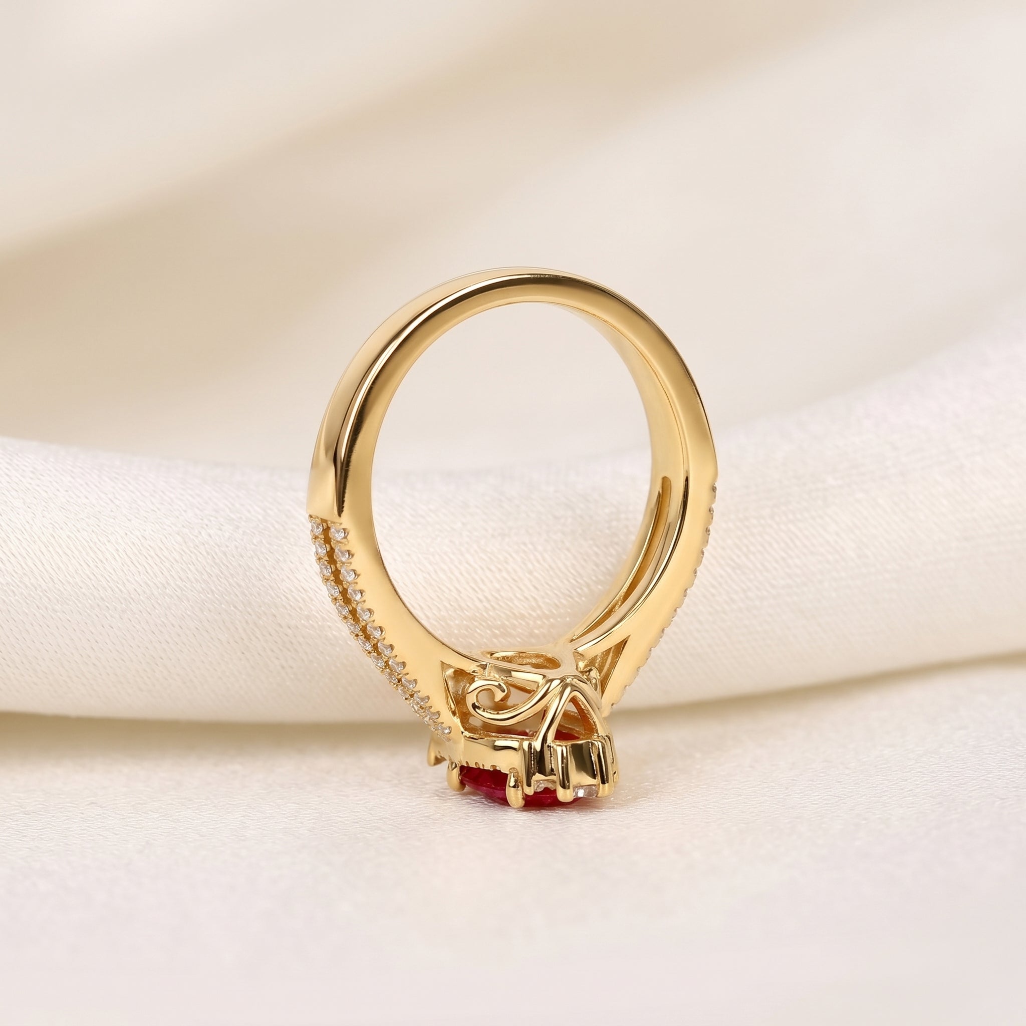 Marquise Ruby Red Gemstone Diamond Halo Ring in 10K yellow Gold 1.50 CTW