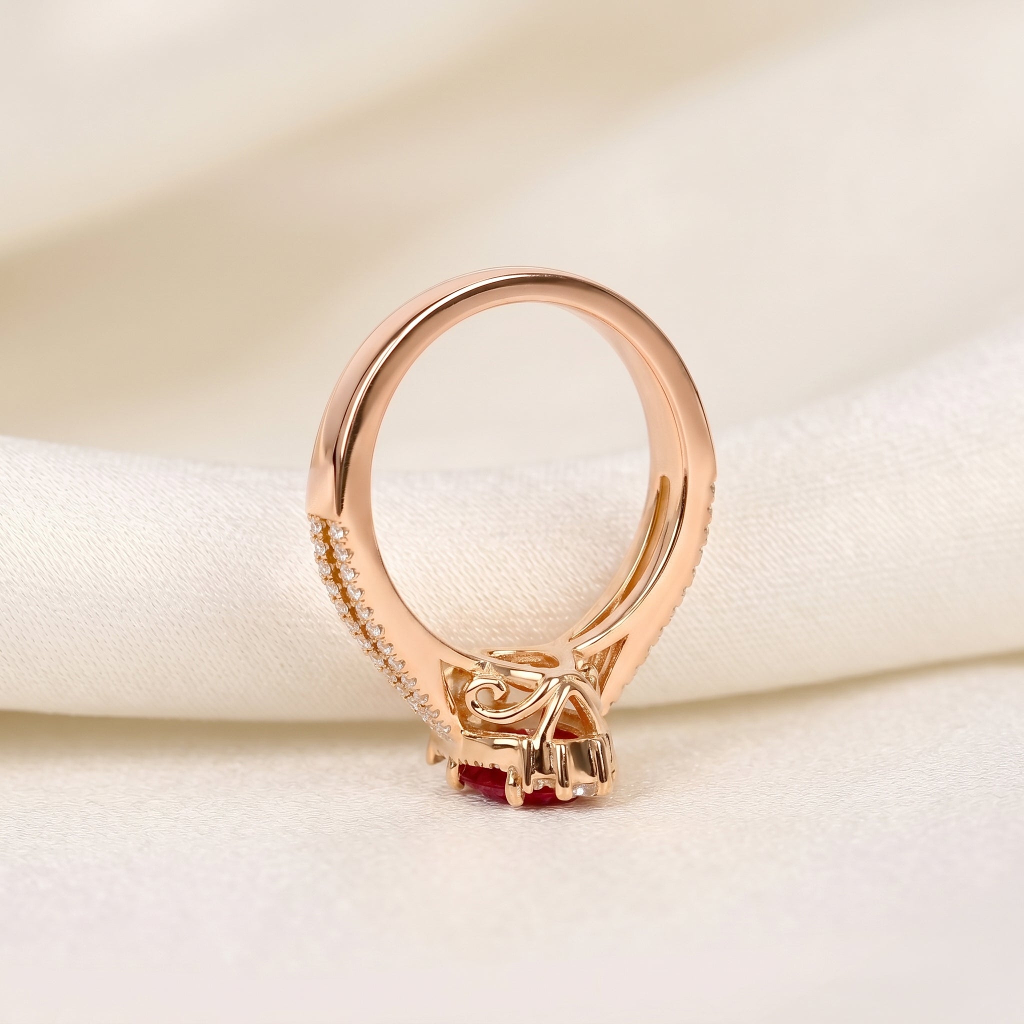 Marquise Ruby Red Gemstone Diamond Halo Ring in 18K Rose Gold 1.50 CTW