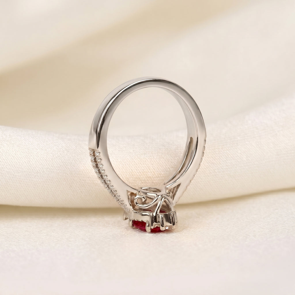 Marquise Ruby Red Gemstone Diamond Halo Ring in 18K White Gold 1.50 CTW