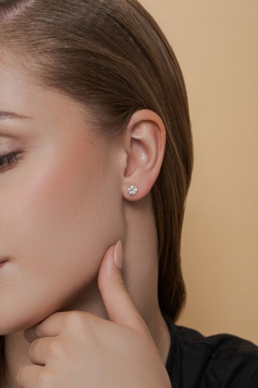 Martini Round Lab Grown Diamond Stud Earrings in 18K White Gold 1.6 CTW
