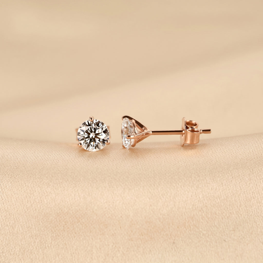 Martini Round Lab Grown Diamond Stud Earrings in 10K Rose Gold 1.6 CTW