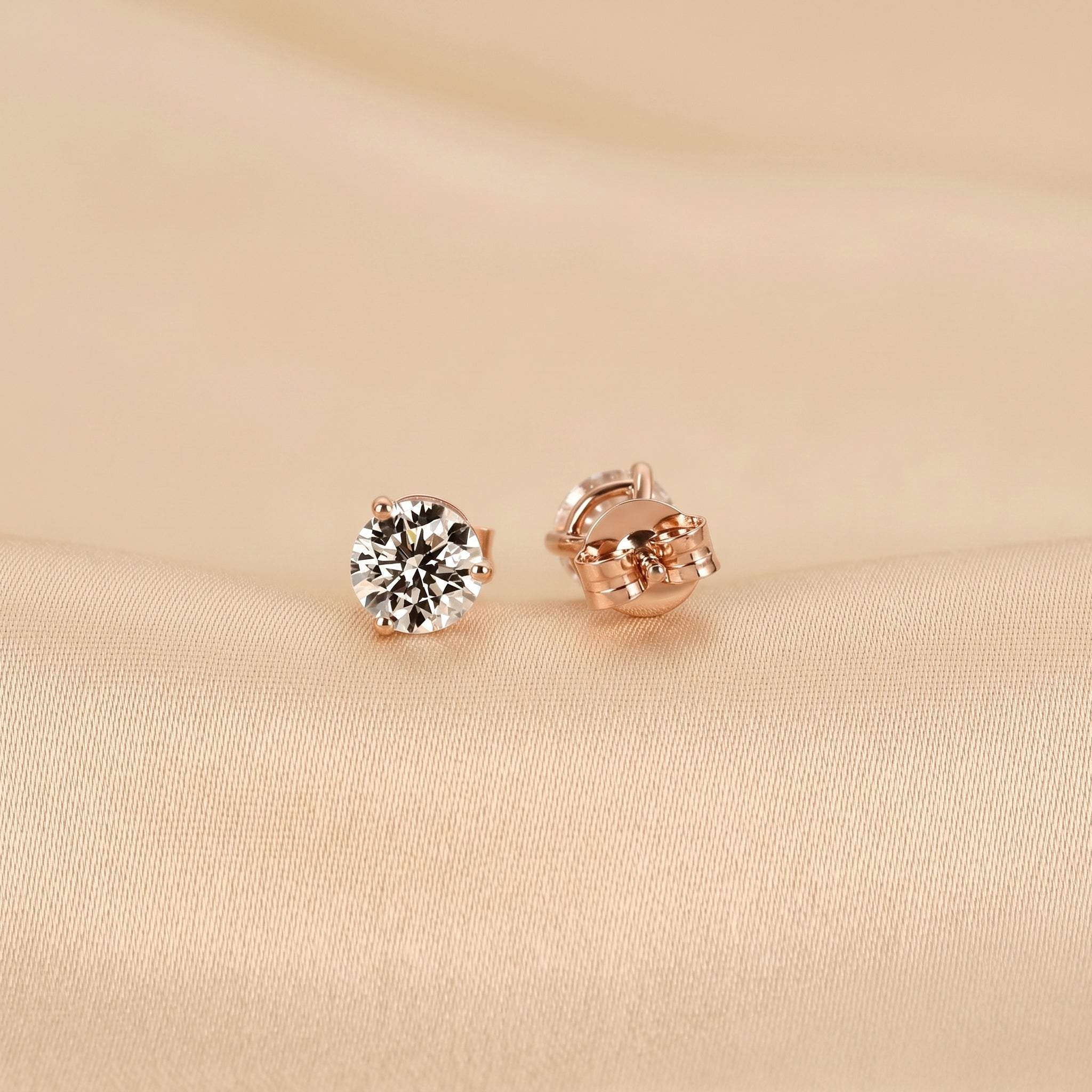 Martini Round Lab Grown Diamond Stud Earrings in 14K Rose Gold 1.6 CTW