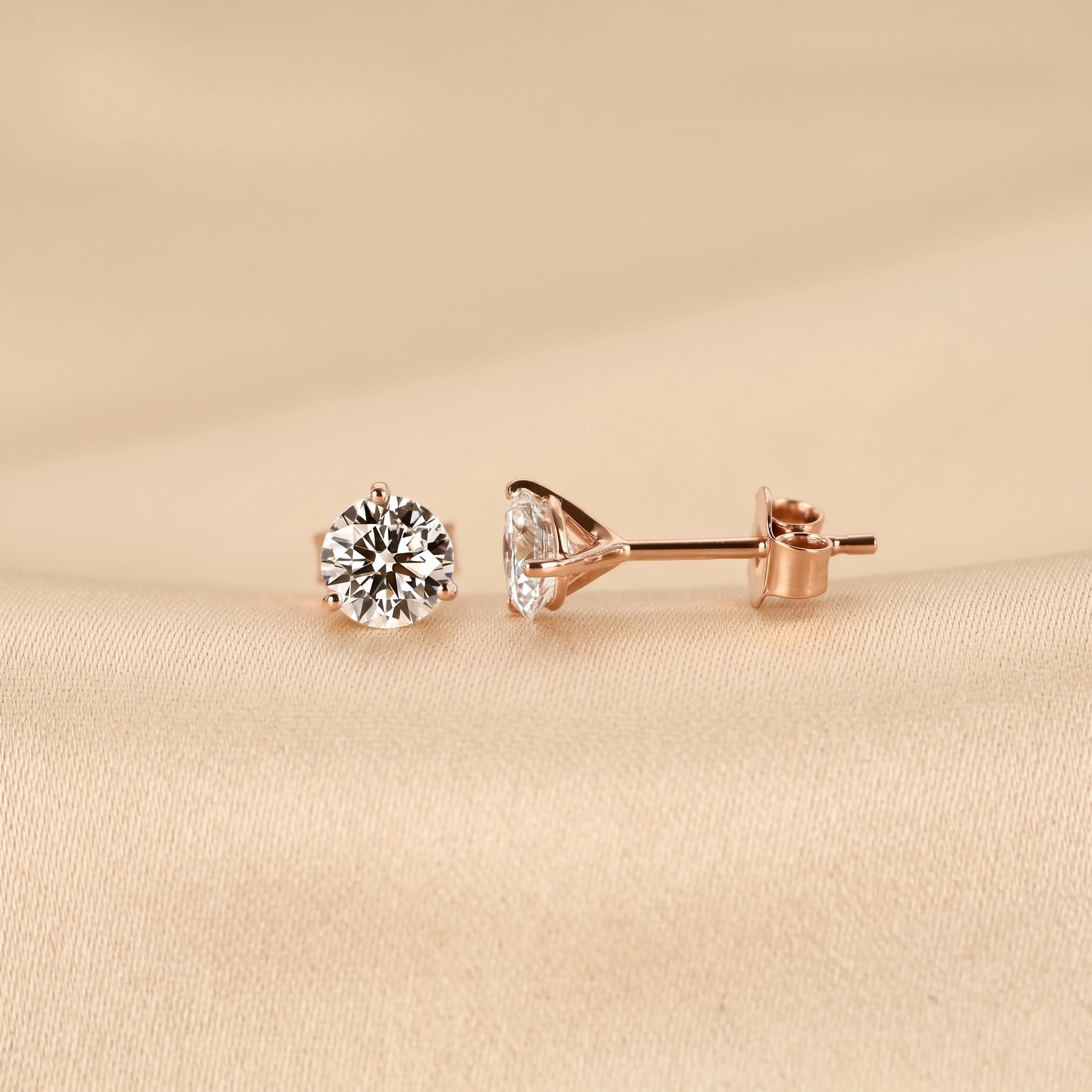 Martini Round Lab Grown Diamond Stud Earrings in 14K Rose Gold 1.6 CTW