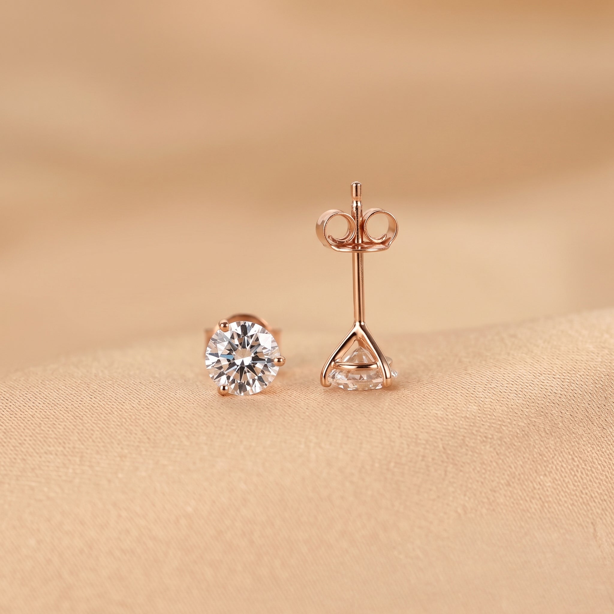 Martini Round Lab Grown Diamond Stud Earrings in 14K Rose Gold 1.6 CTW
