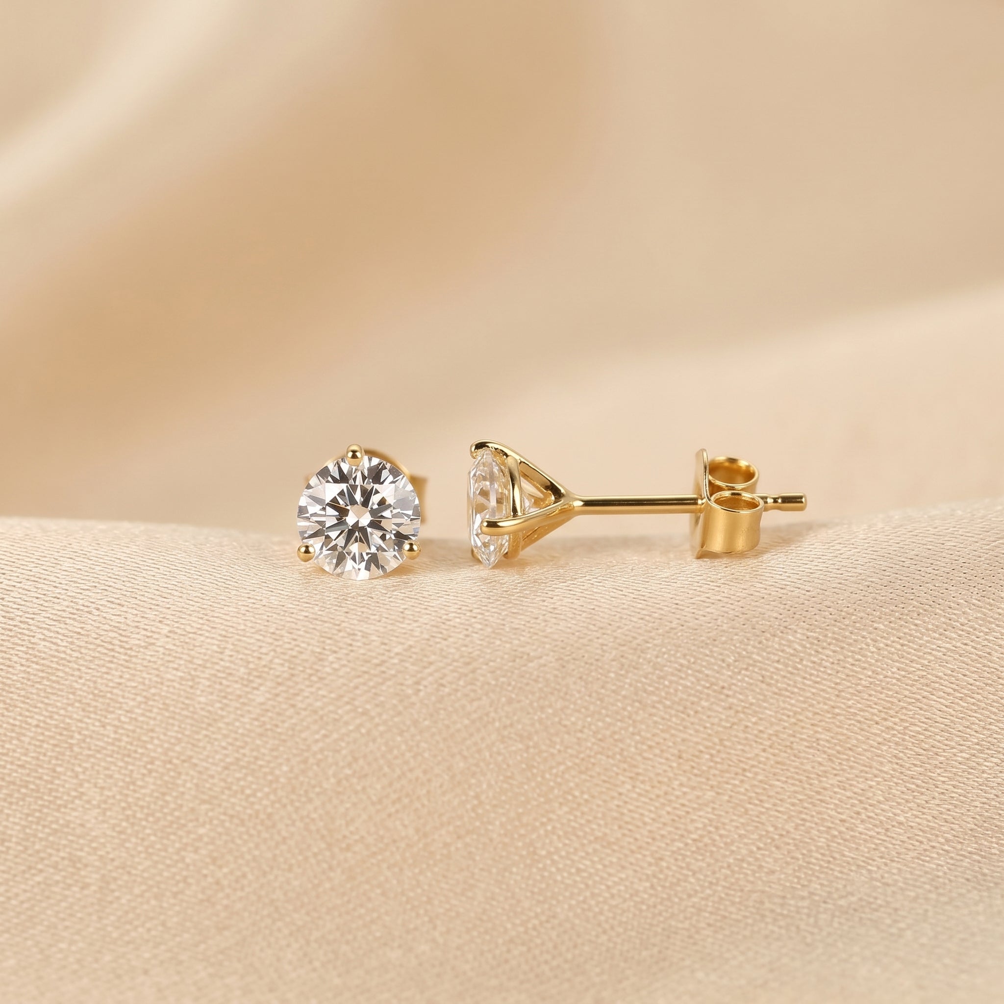 Martini Round Lab Grown Diamond Stud Earrings in 14K Yellow Gold 1.6 CTW