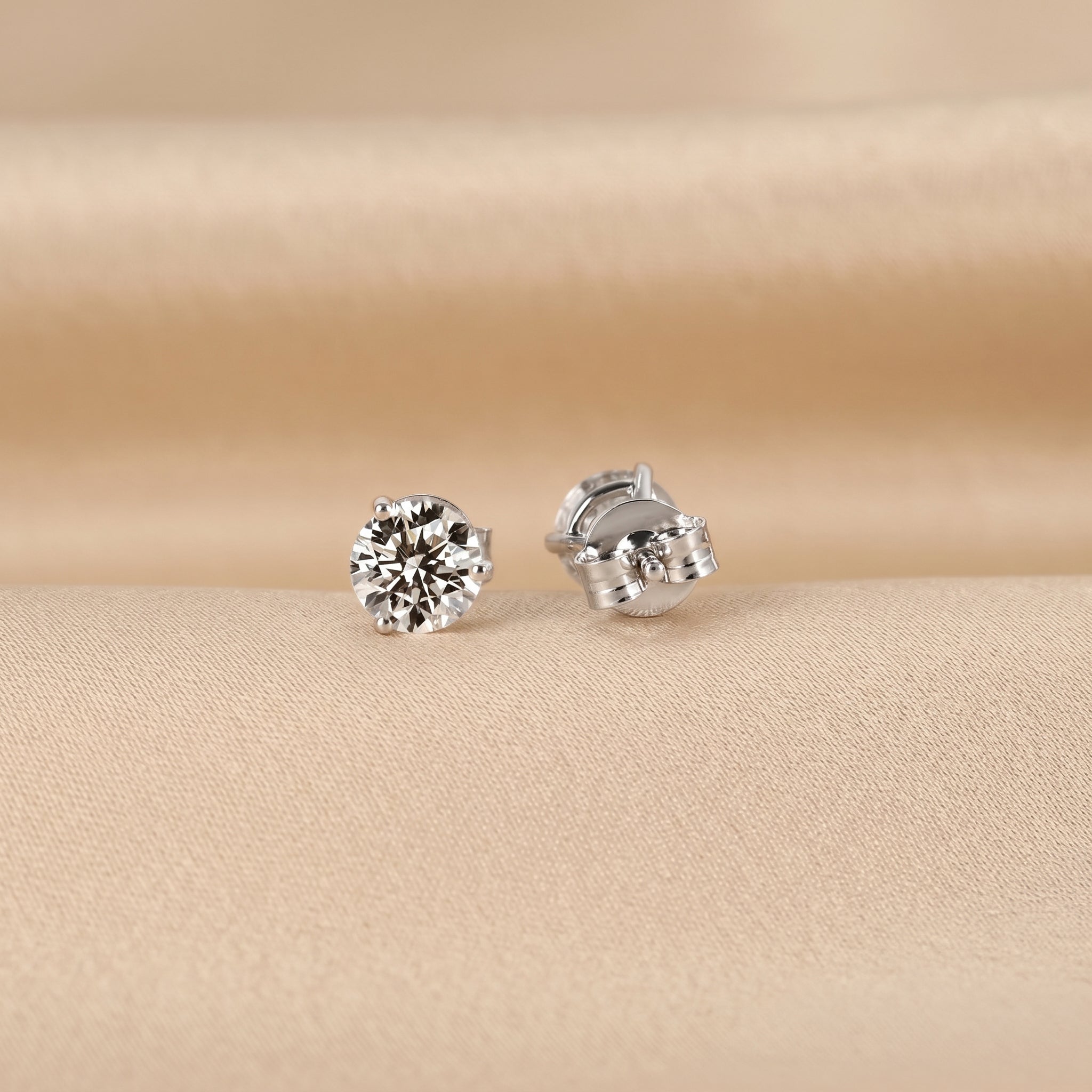 Martini Round Lab Grown Diamond Stud Earrings in 18K White Gold 1.6 CTW