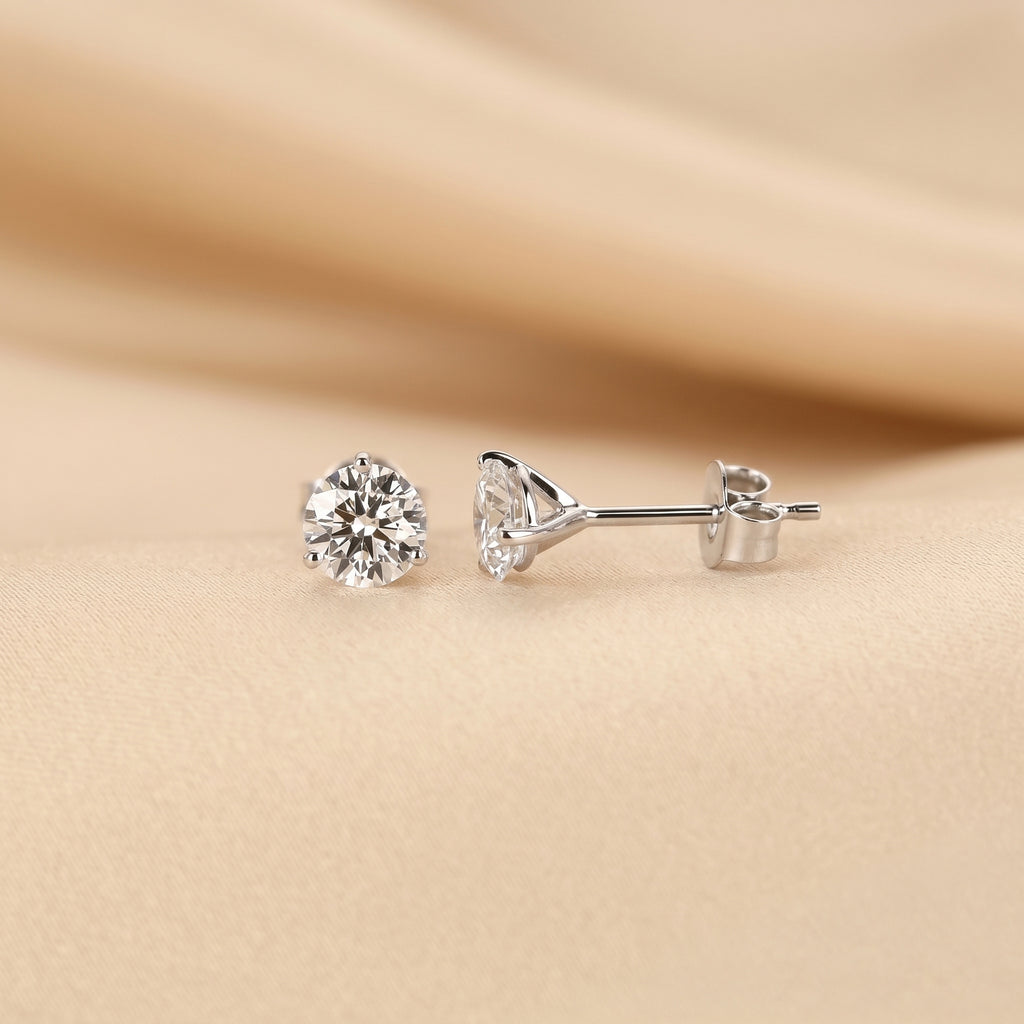 Martini Round Lab Grown Diamond Stud Earrings in 18K White Gold 1.6 CTW