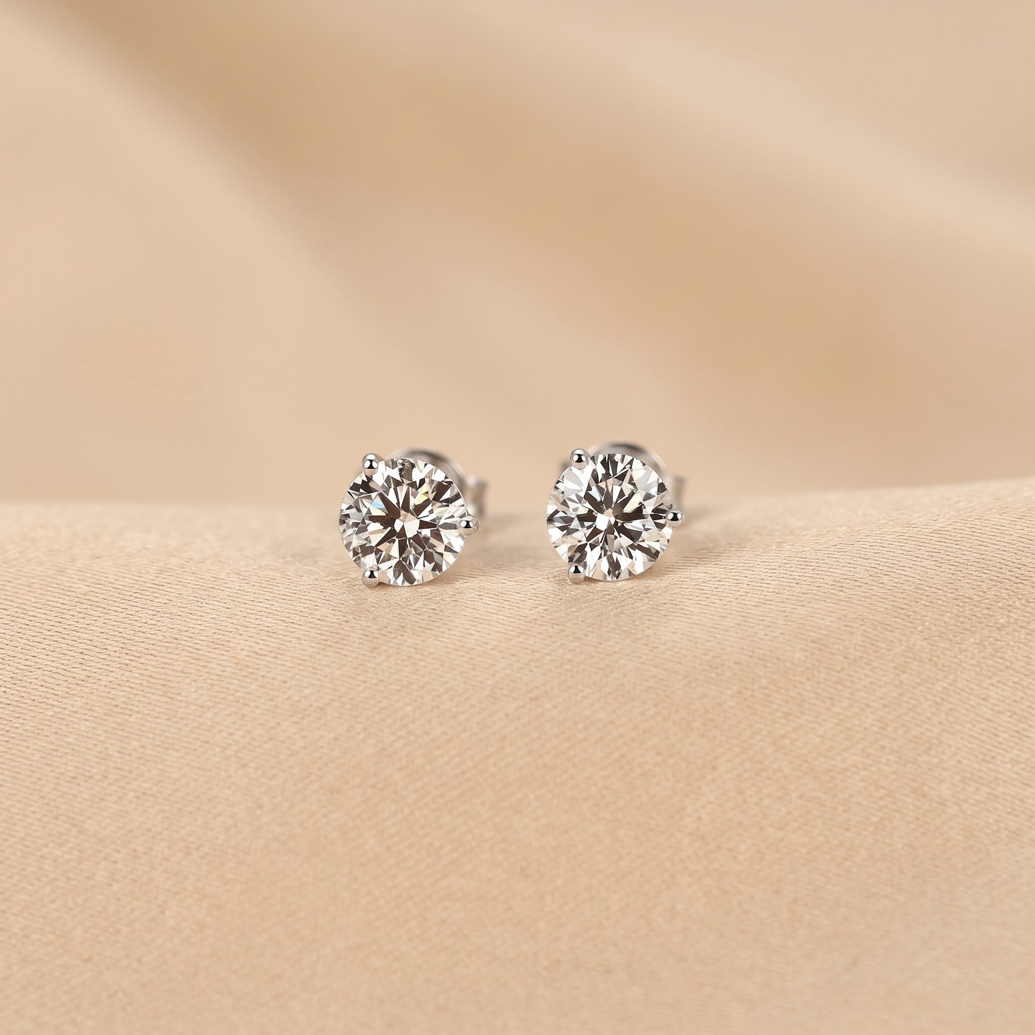 Martini Round Lab Grown Diamond Stud Earrings in 18K White Gold 1.6 CTW