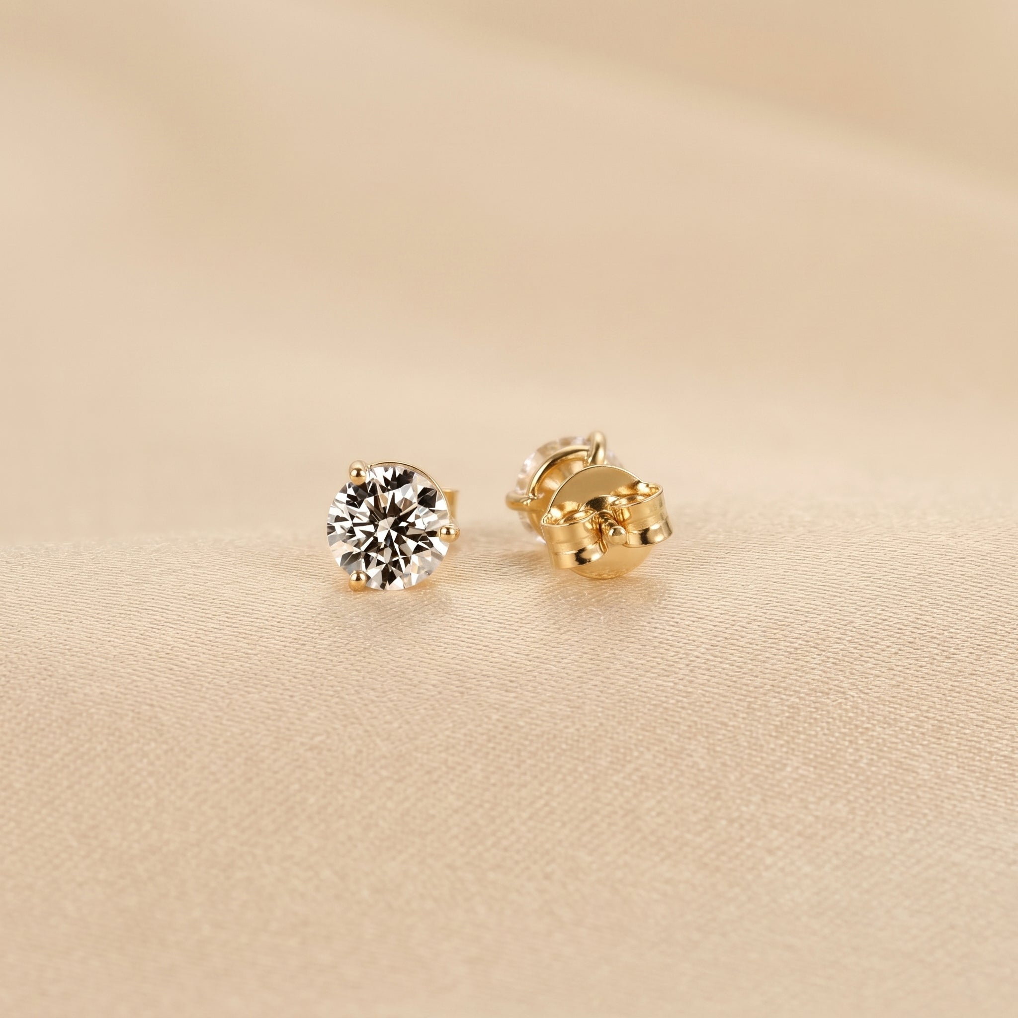 Martini Round Lab Grown Diamond Stud Earrings in 18K Yellow Gold 1.6 CTW