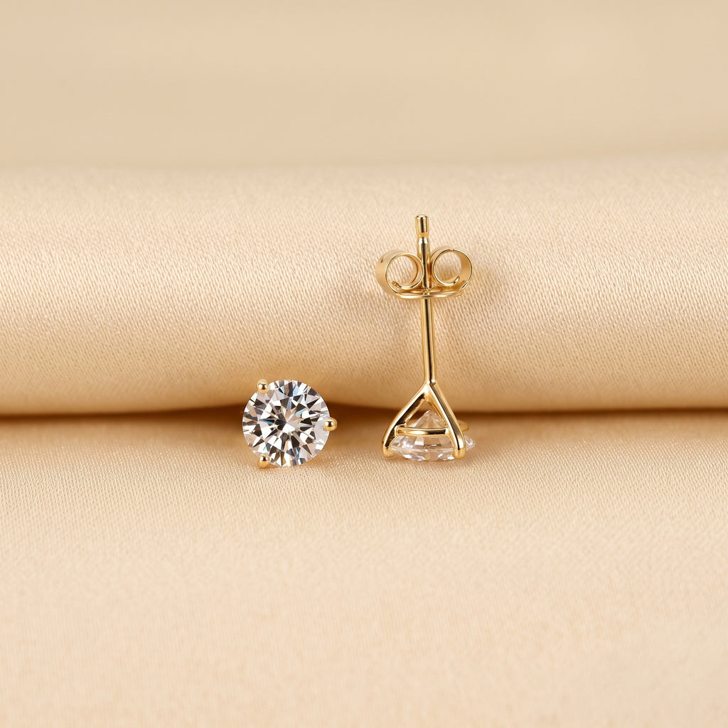 Martini Round Lab Grown Diamond Stud Earrings in 18K Yellow Gold 1.6 CTW