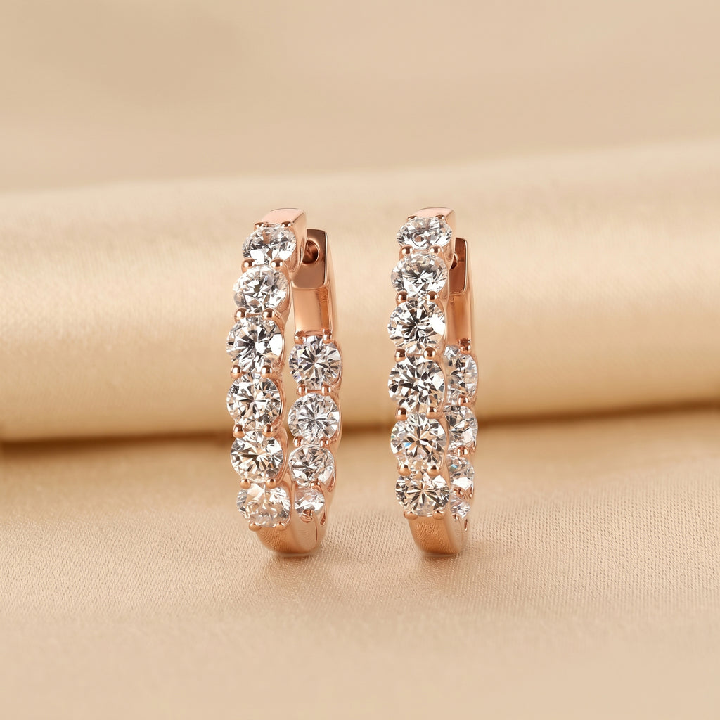 Minimalist Lab Grown Diamond Hoop Earrings in 10K Rose Gold 4.78 CTW